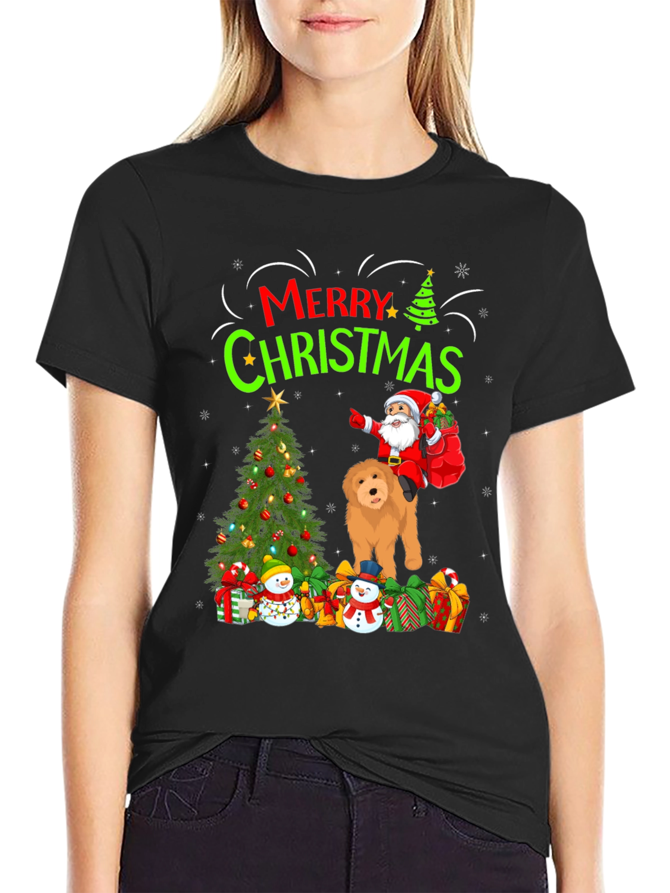 Merry Christmas Santa Dog Graphic T-Shirt