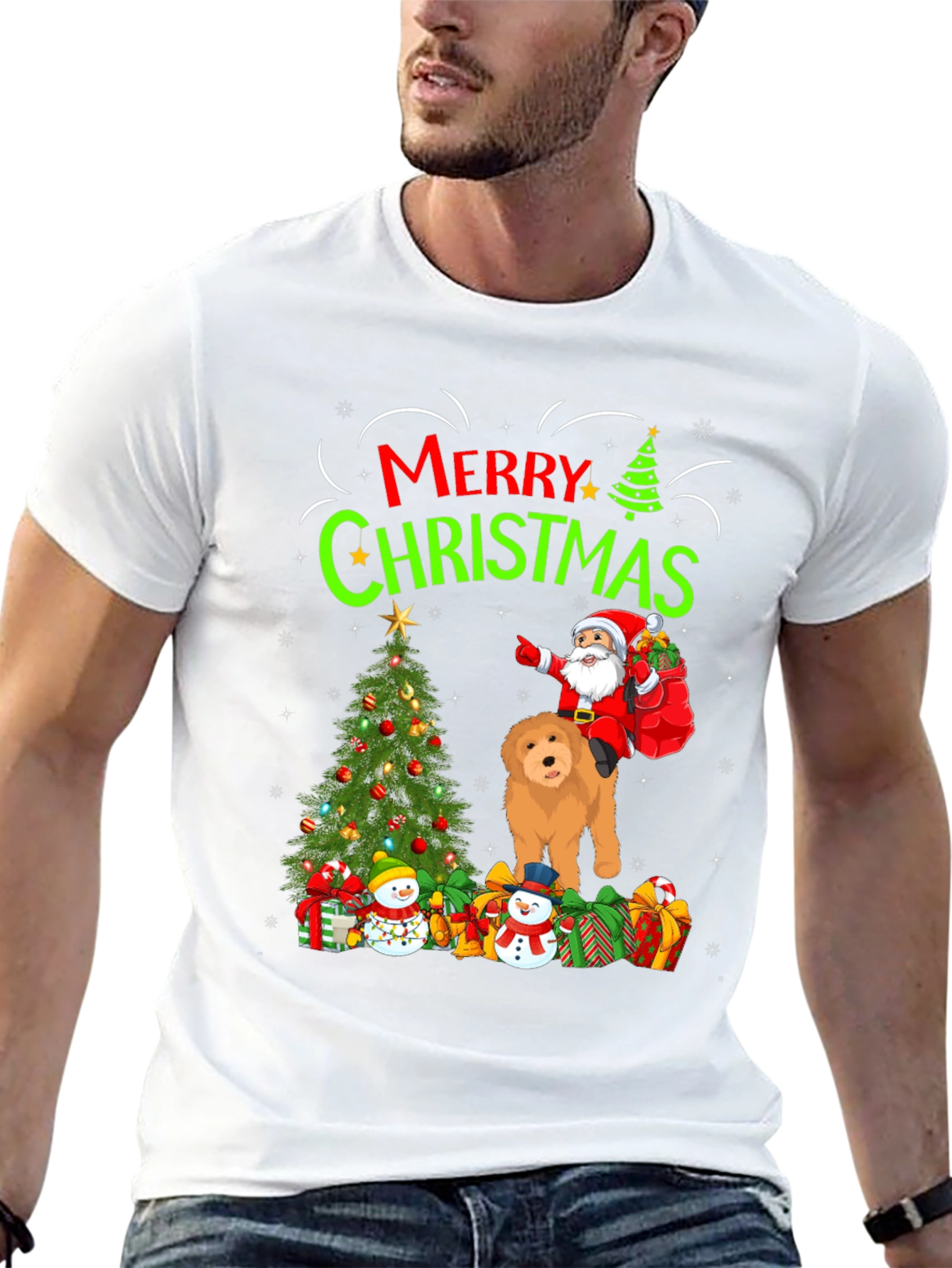 Merry Christmas Santa Dog Graphic T-Shirt