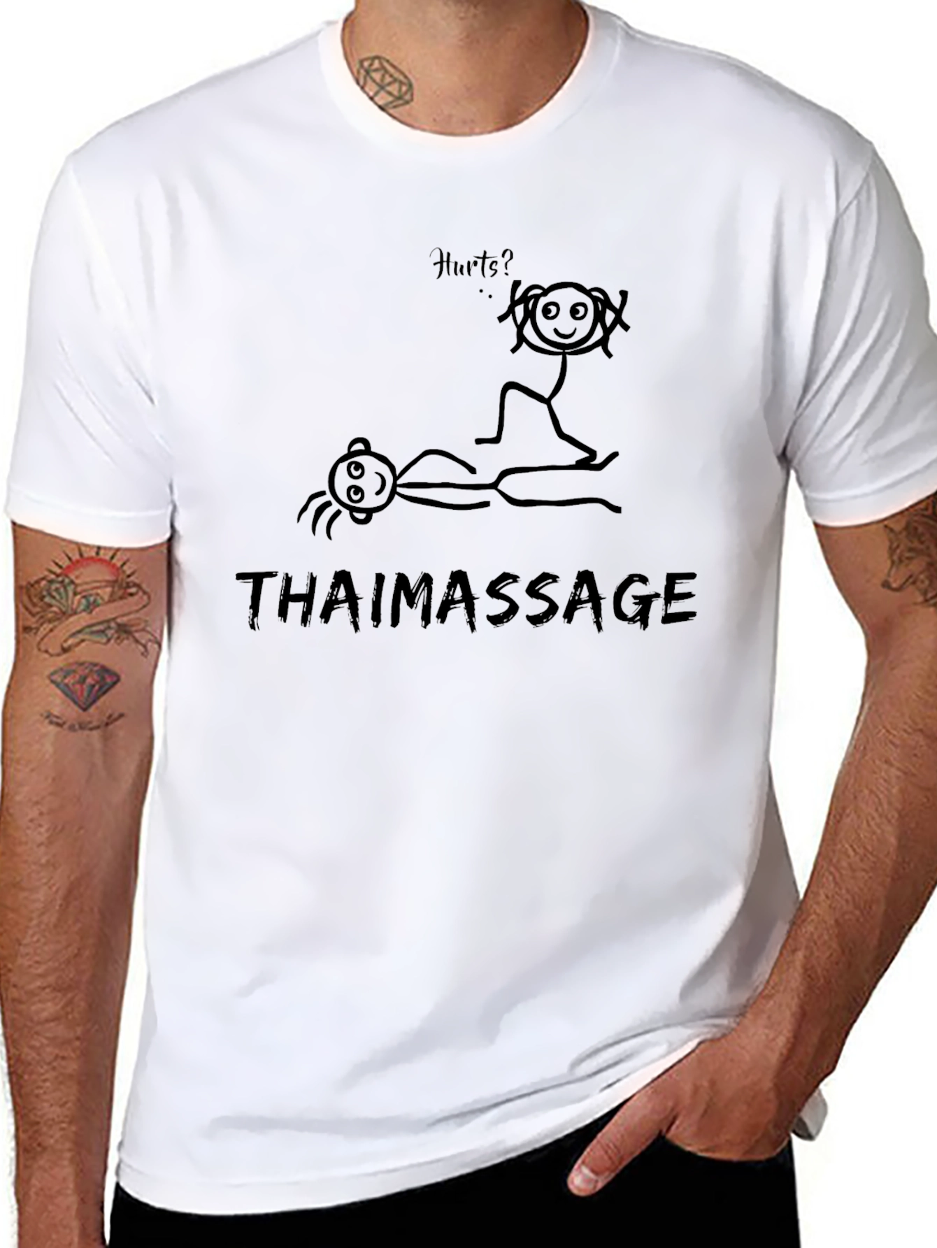 Thai Massage Graphic Tee - Funny Stick Figure Design