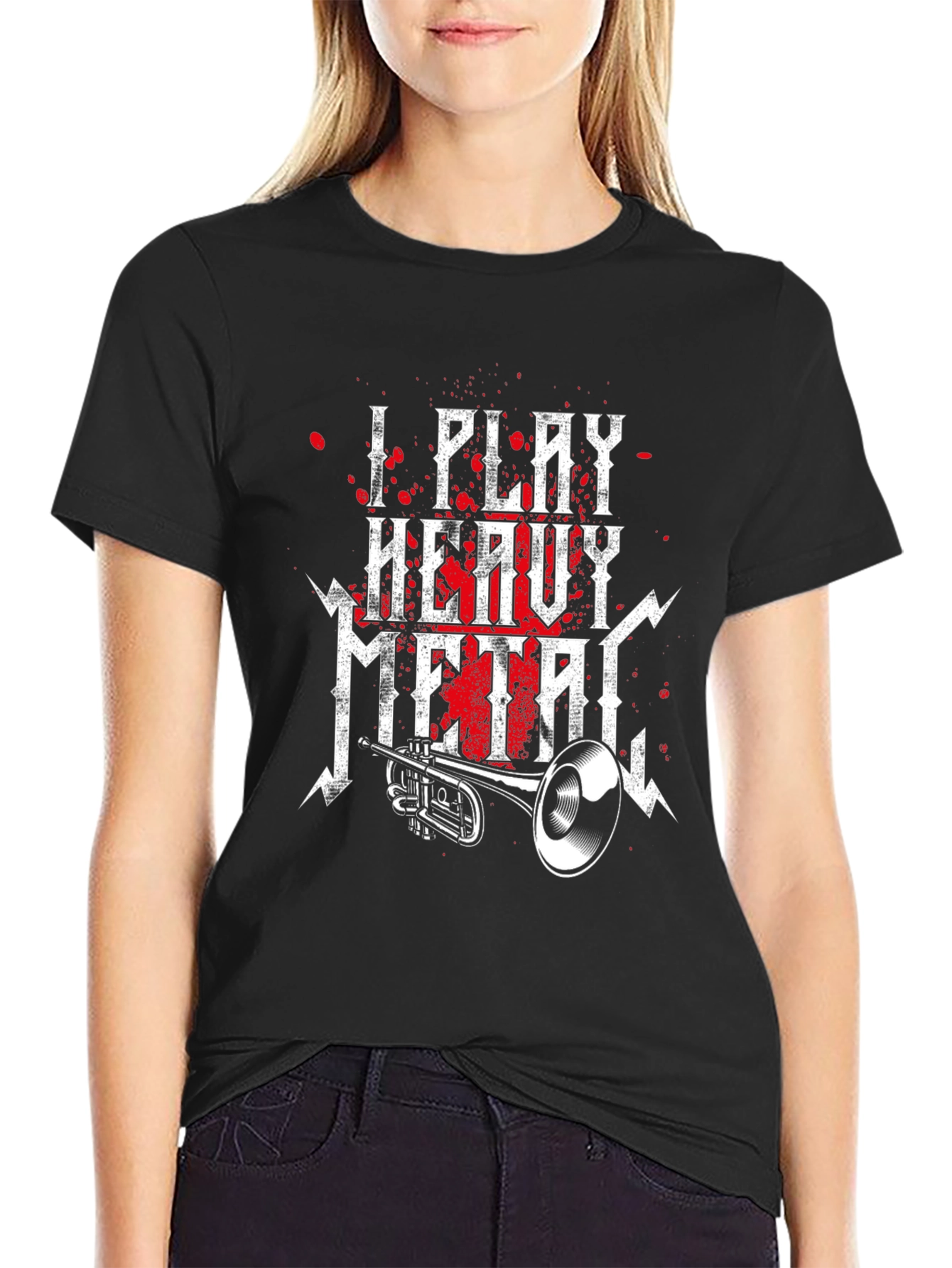 I Play Heavy Metal T-Shirt Trumpet Music Black Tee