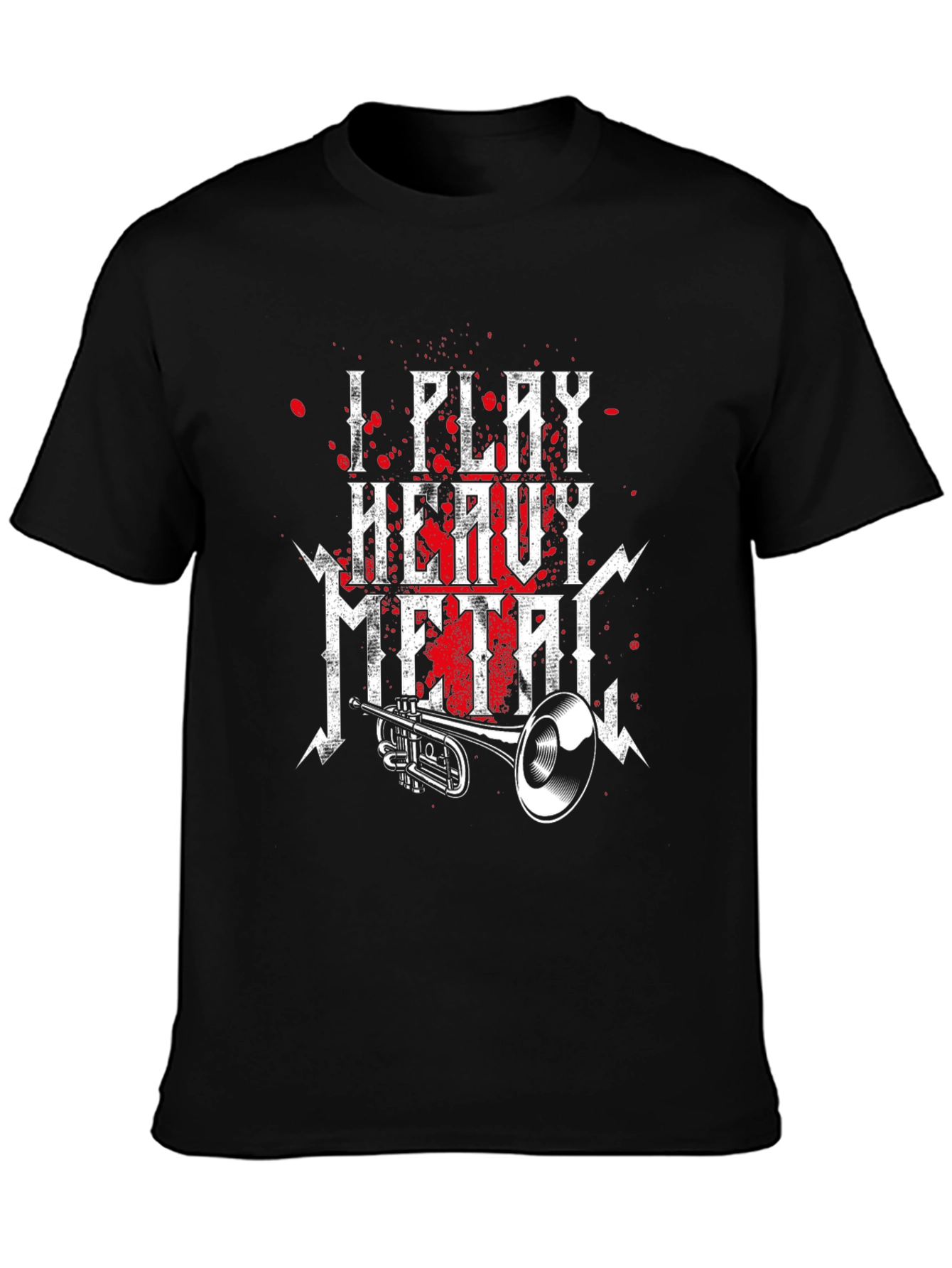 I Play Heavy Metal T-Shirt Trumpet Music Black Tee