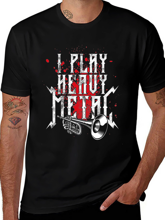 I Play Heavy Metal T-Shirt Trumpet Music Black Tee