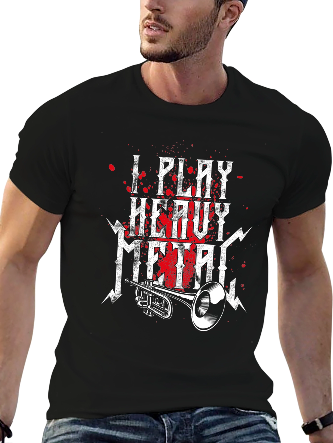 I Play Heavy Metal T-Shirt Trumpet Music Black Tee