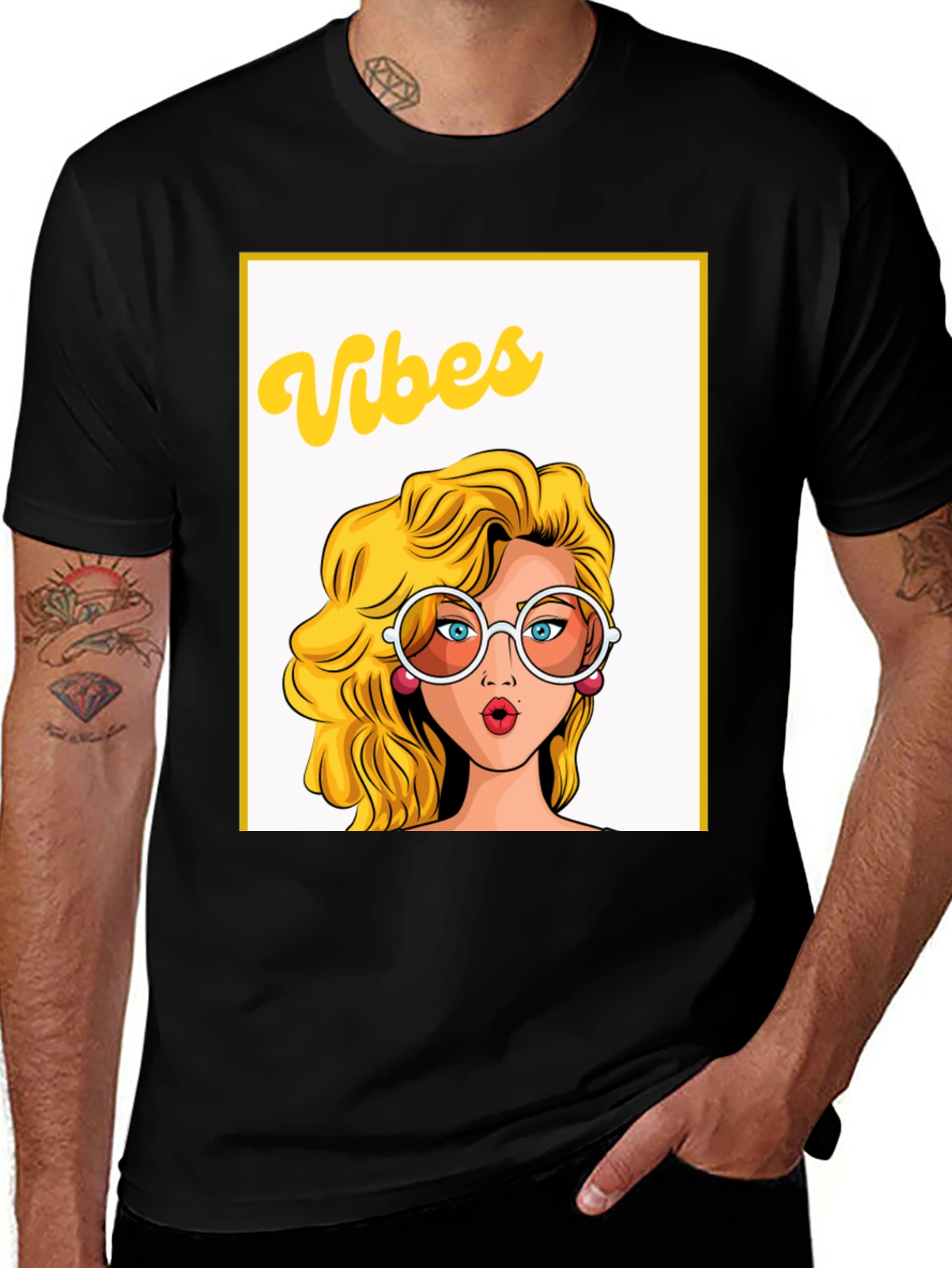 Retro Vibes Graphic Tee - Black Cotton T-Shirt