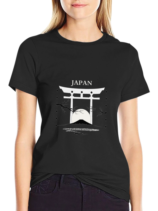 Japan Torii Gate T-Shirt Black Cotton Graphic Tee