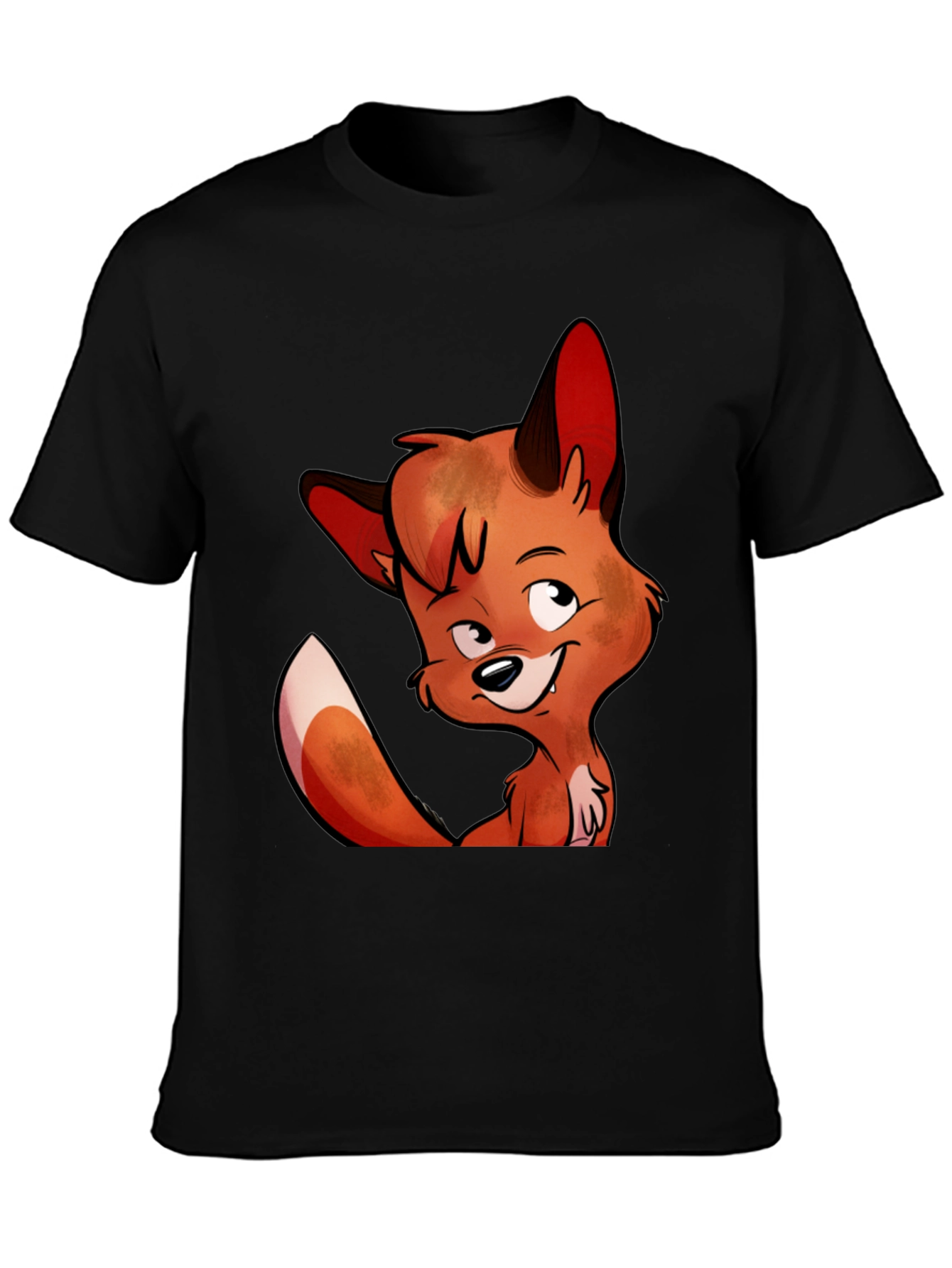 Cartoon Fox Graphic Tee - Unisex Black T-Shirt