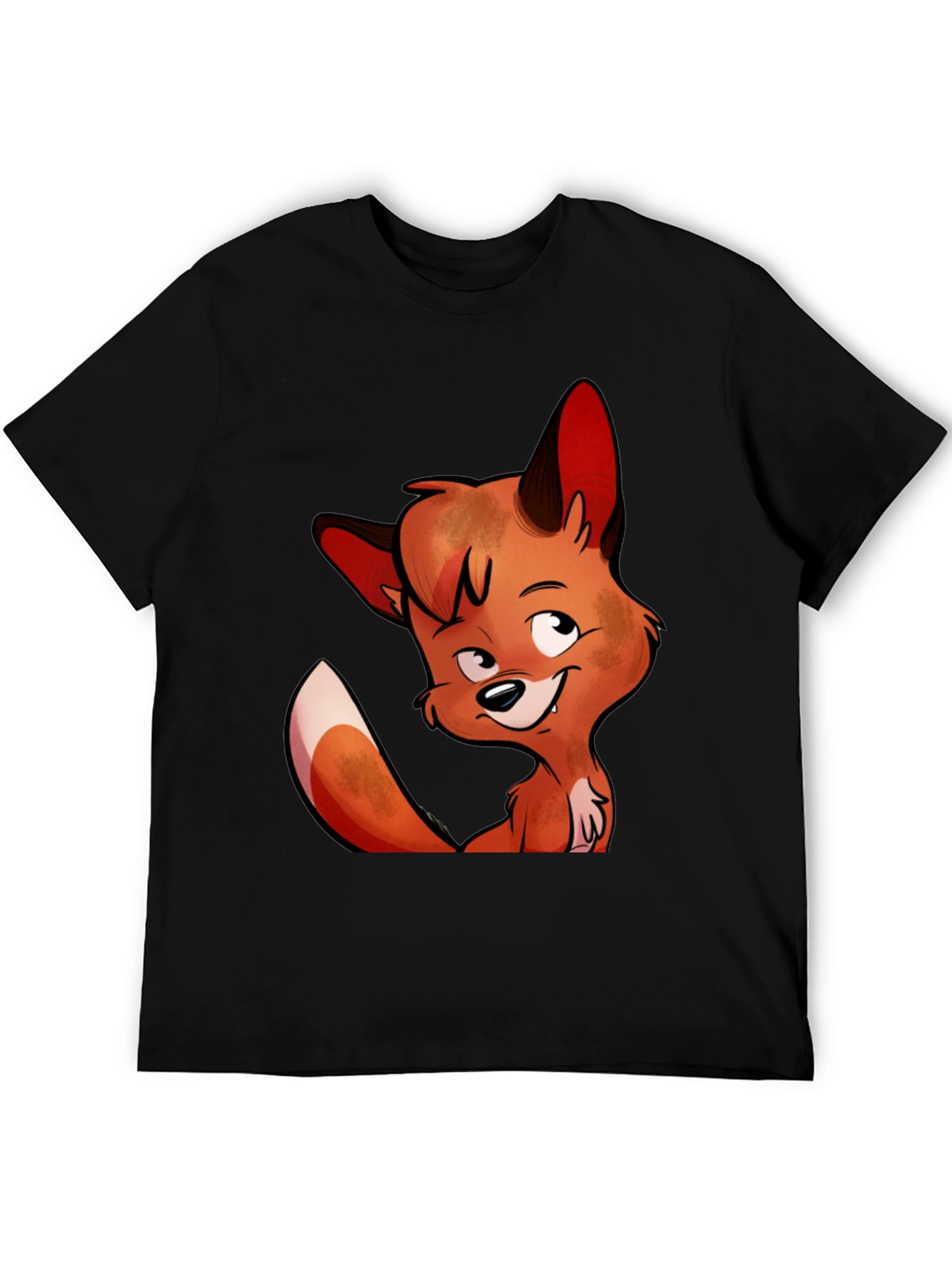 Cartoon Fox Graphic Tee - Unisex Black T-Shirt