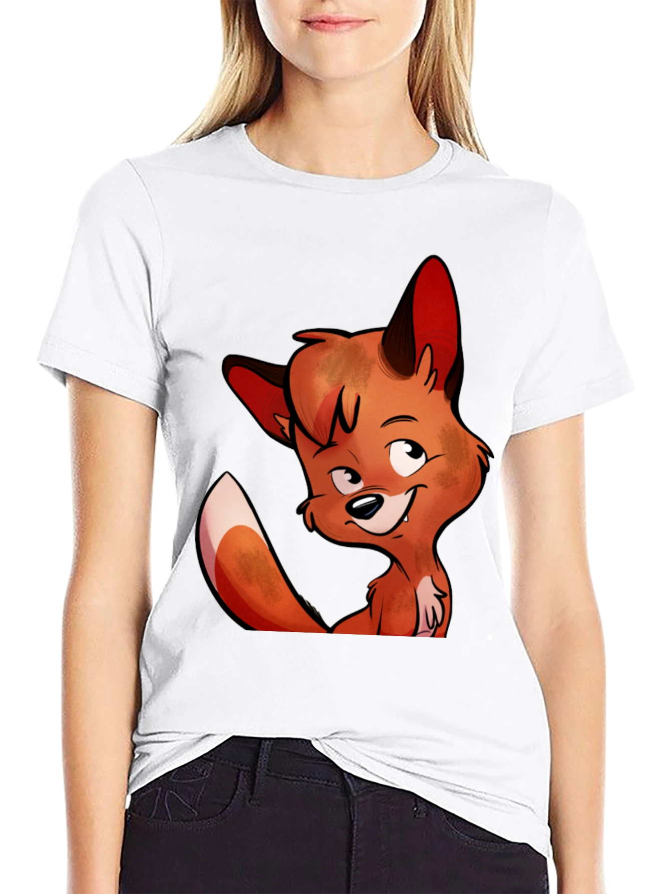 Cartoon Fox Graphic Tee - Unisex Black T-Shirt