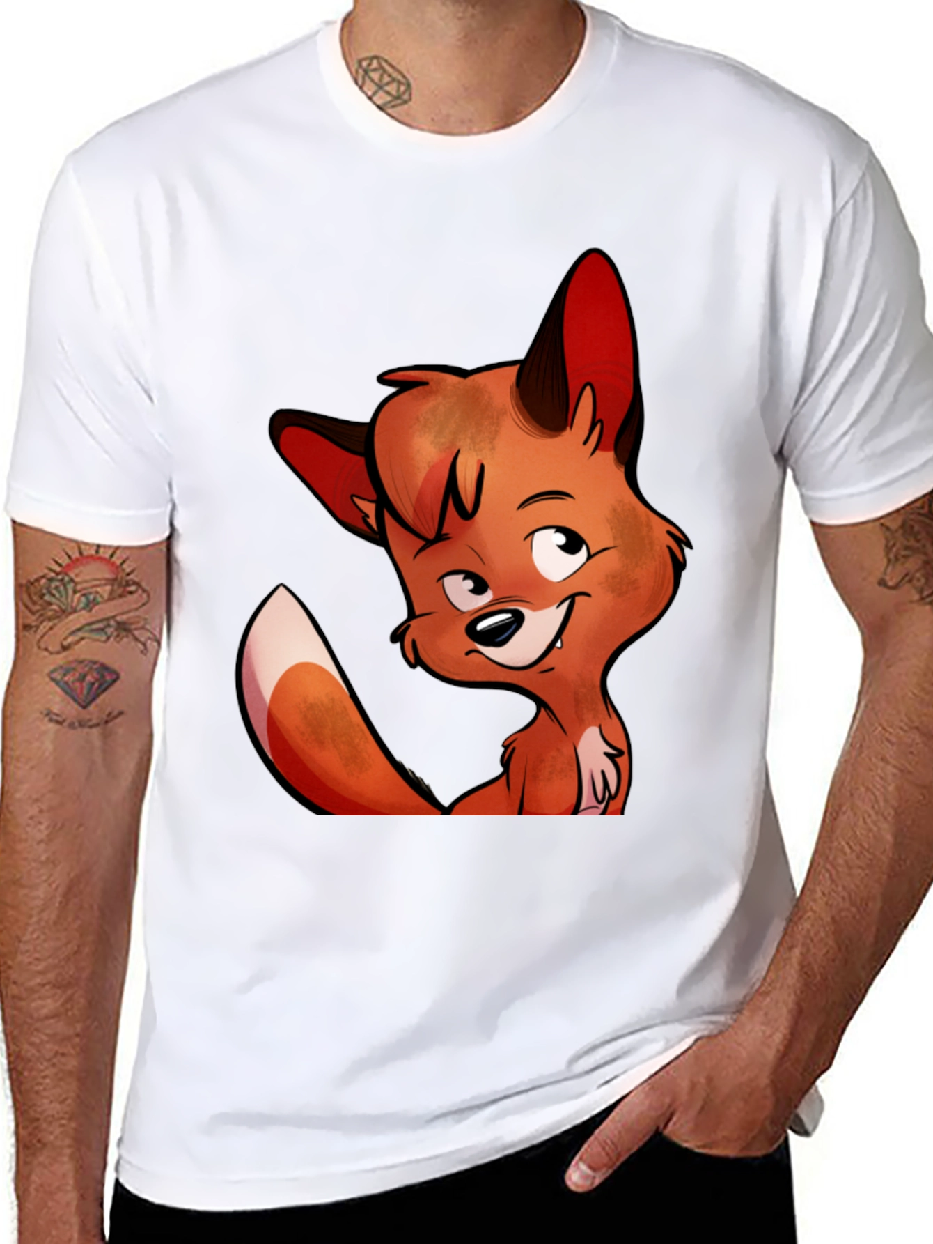 Cartoon Fox Graphic Tee - Unisex Black T-Shirt