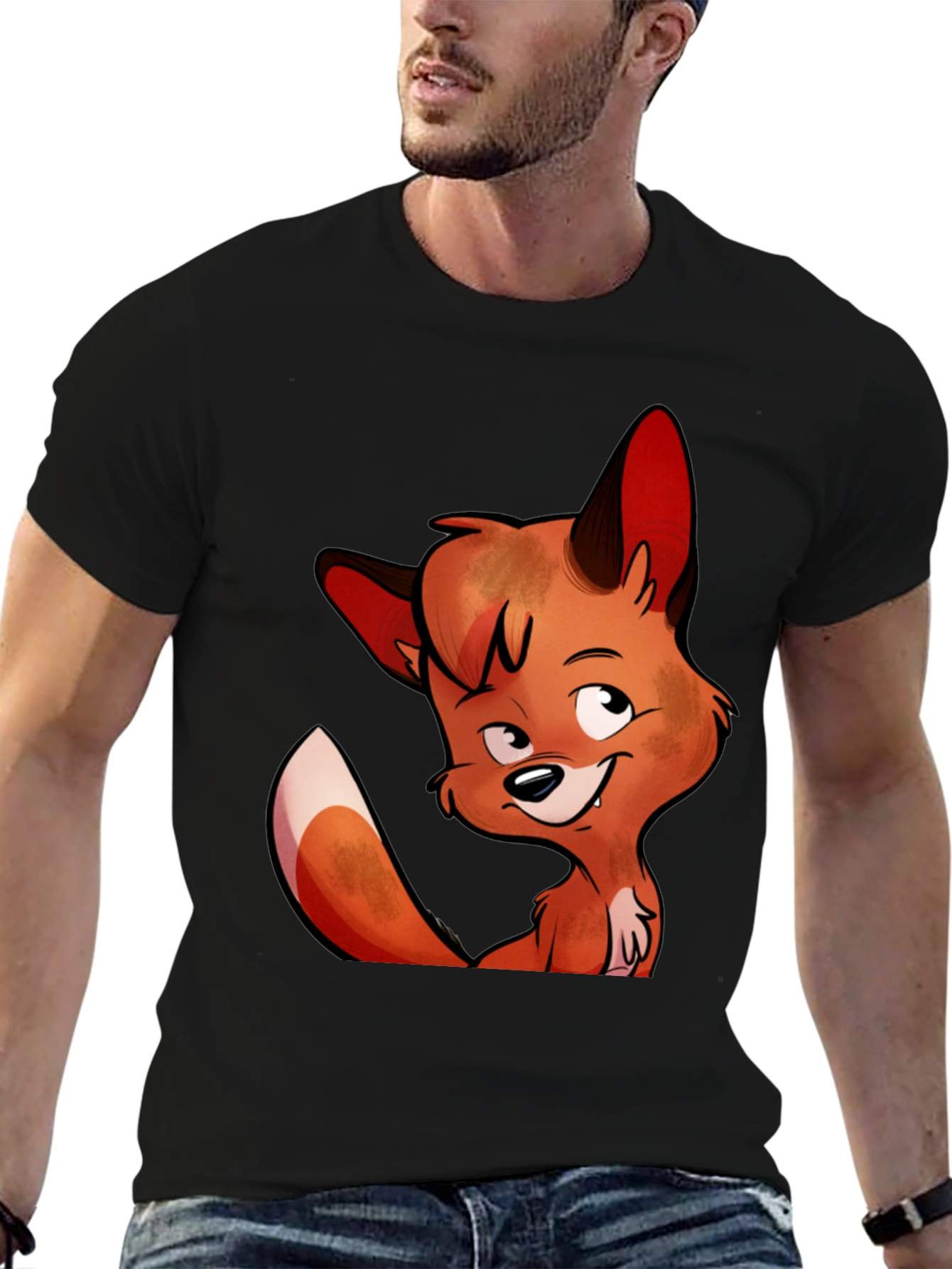 Cartoon Fox Graphic Tee - Unisex Black T-Shirt