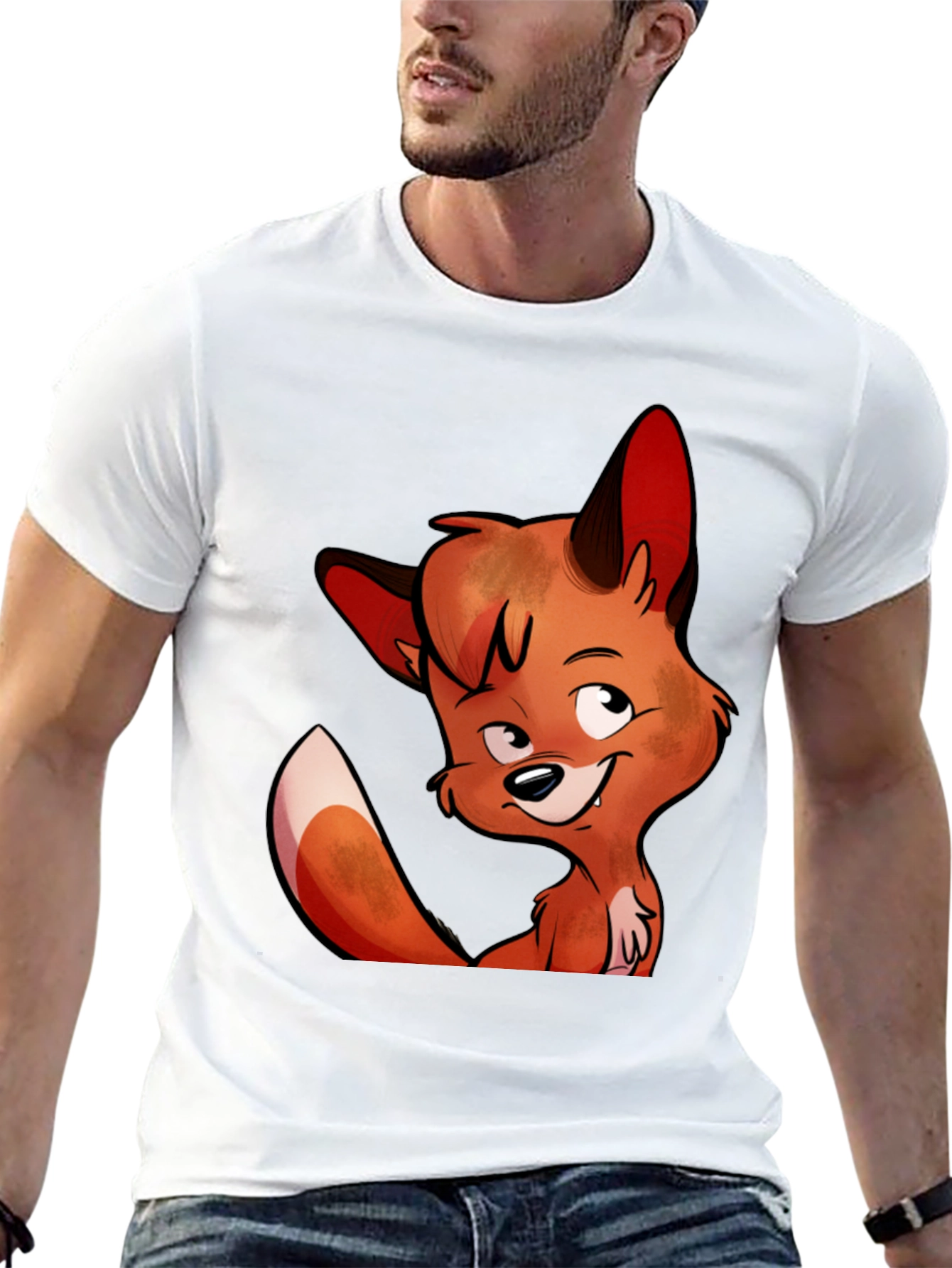 Cartoon Fox Graphic Tee - Unisex Black T-Shirt