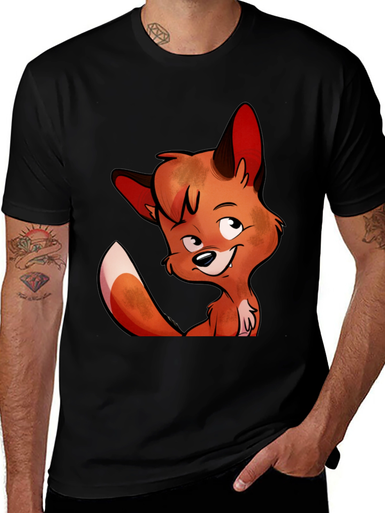 Cartoon Fox Graphic Tee - Unisex Black T-Shirt