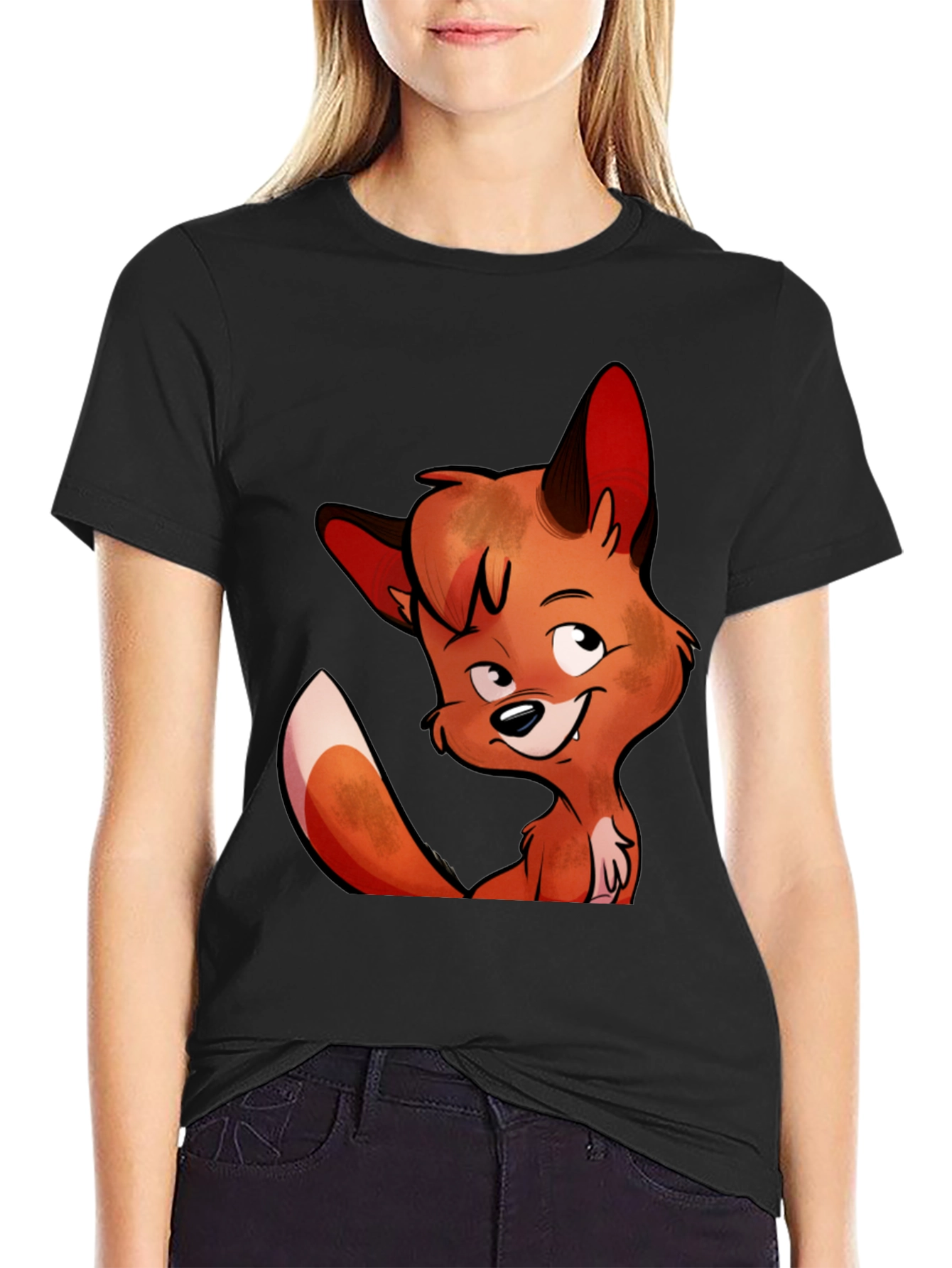 Cartoon Fox Graphic Tee - Unisex Black T-Shirt