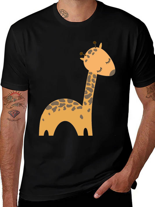 Cute Giraffe Cartoon Black T-Shirt