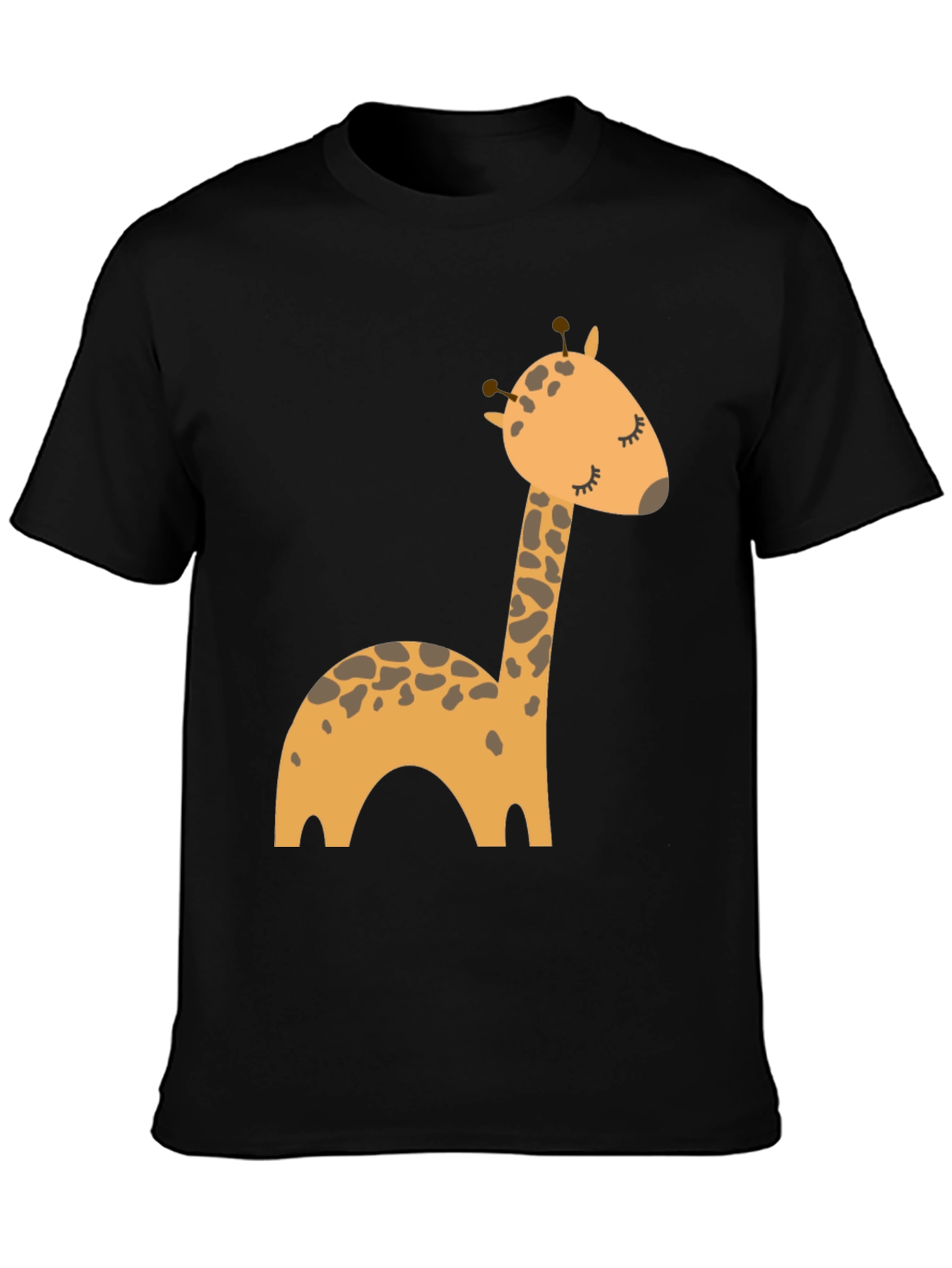 Cute Giraffe Cartoon Black T-Shirt