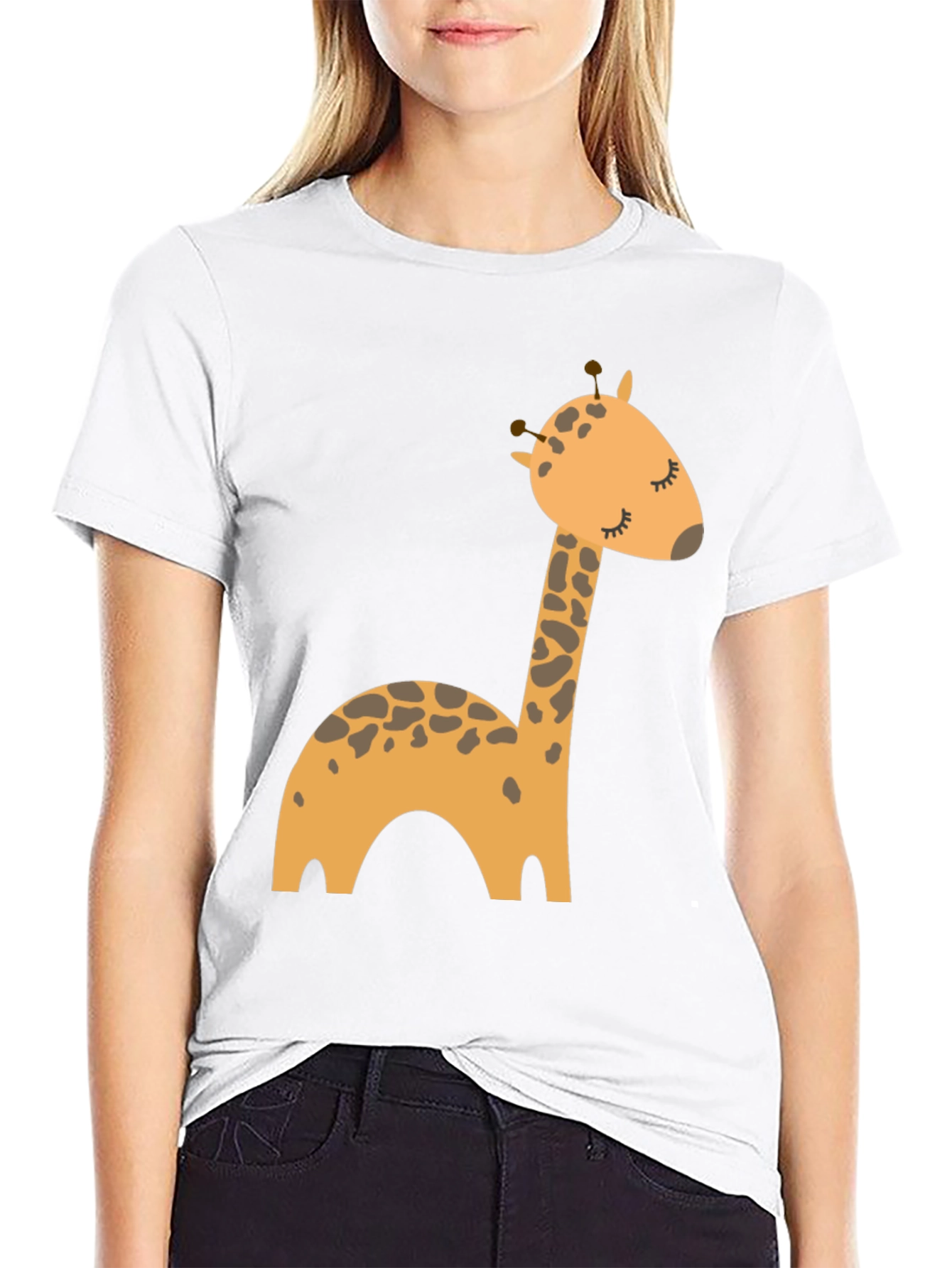 Cute Giraffe Cartoon Black T-Shirt