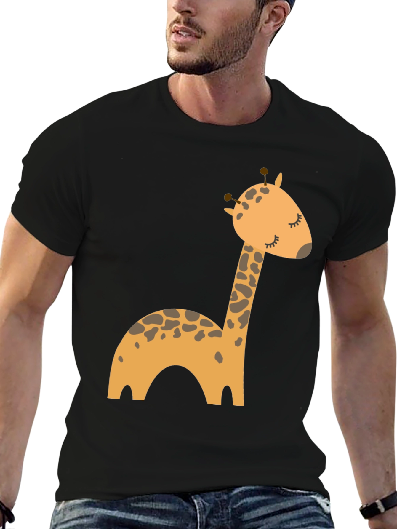 Cute Giraffe Cartoon Black T-Shirt