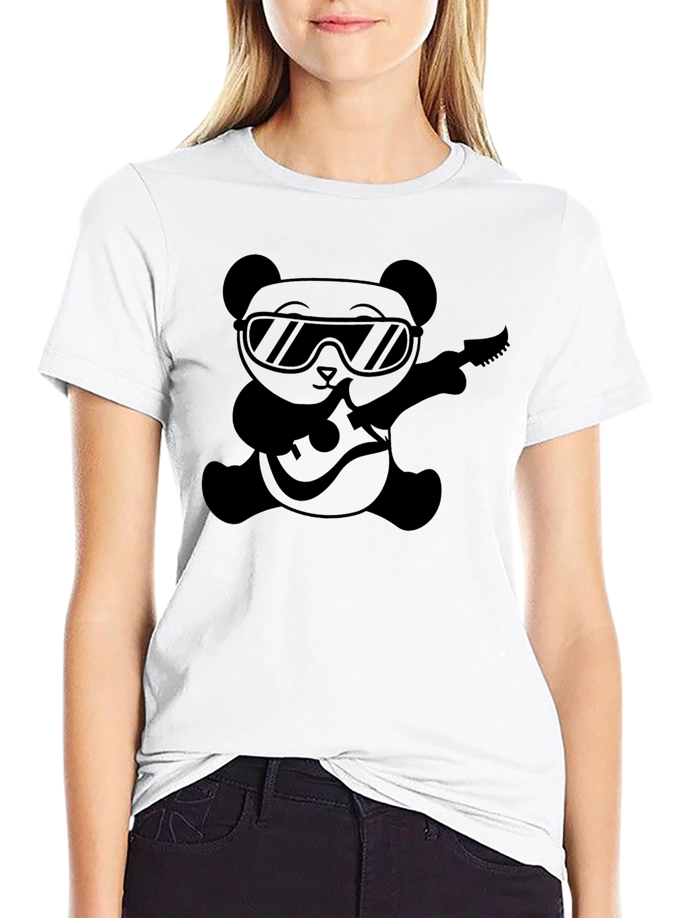 Cool Panda Guitarist Black T-Shirt