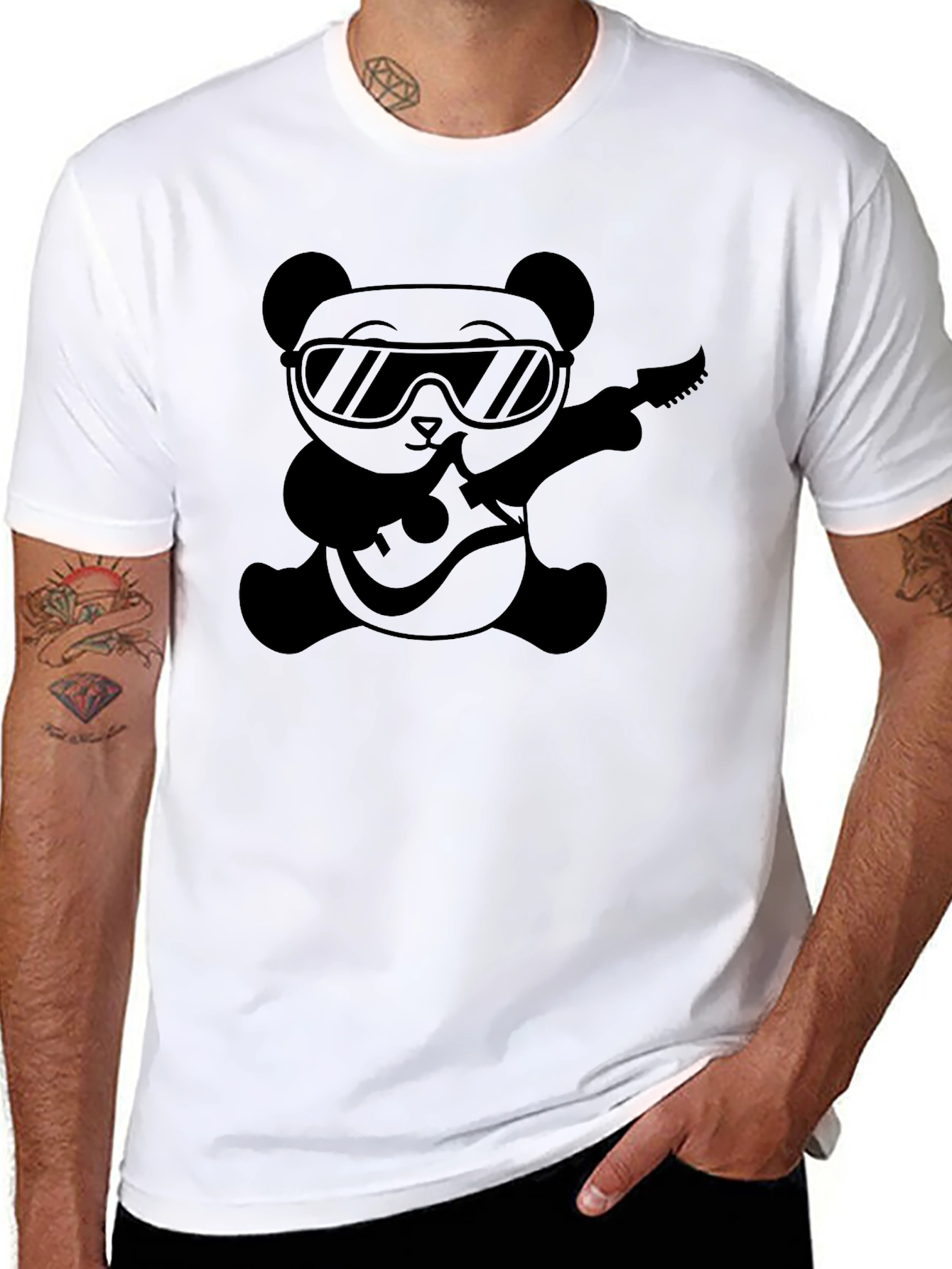 Cool Panda Guitarist Black T-Shirt