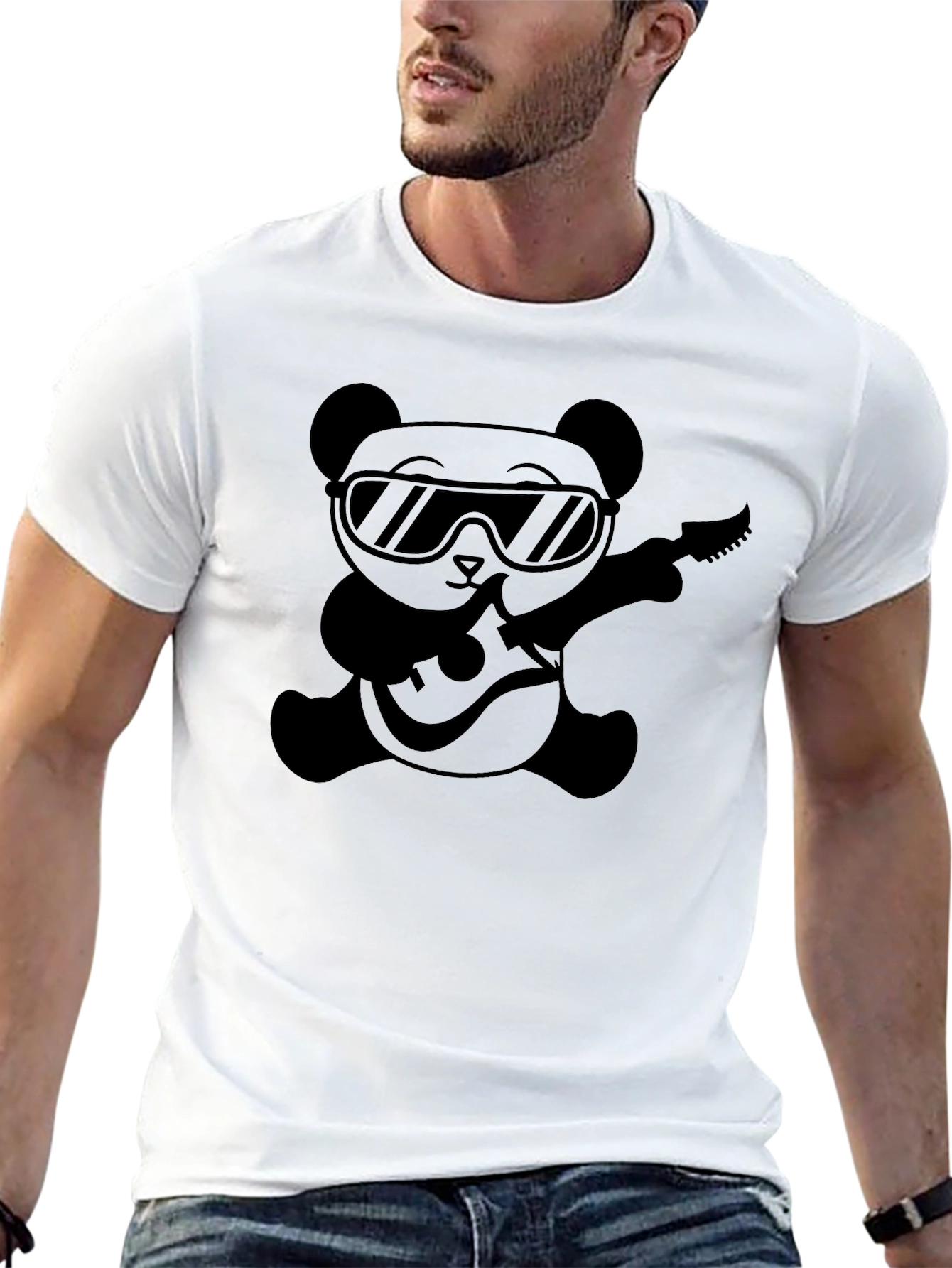 Cool Panda Guitarist Black T-Shirt