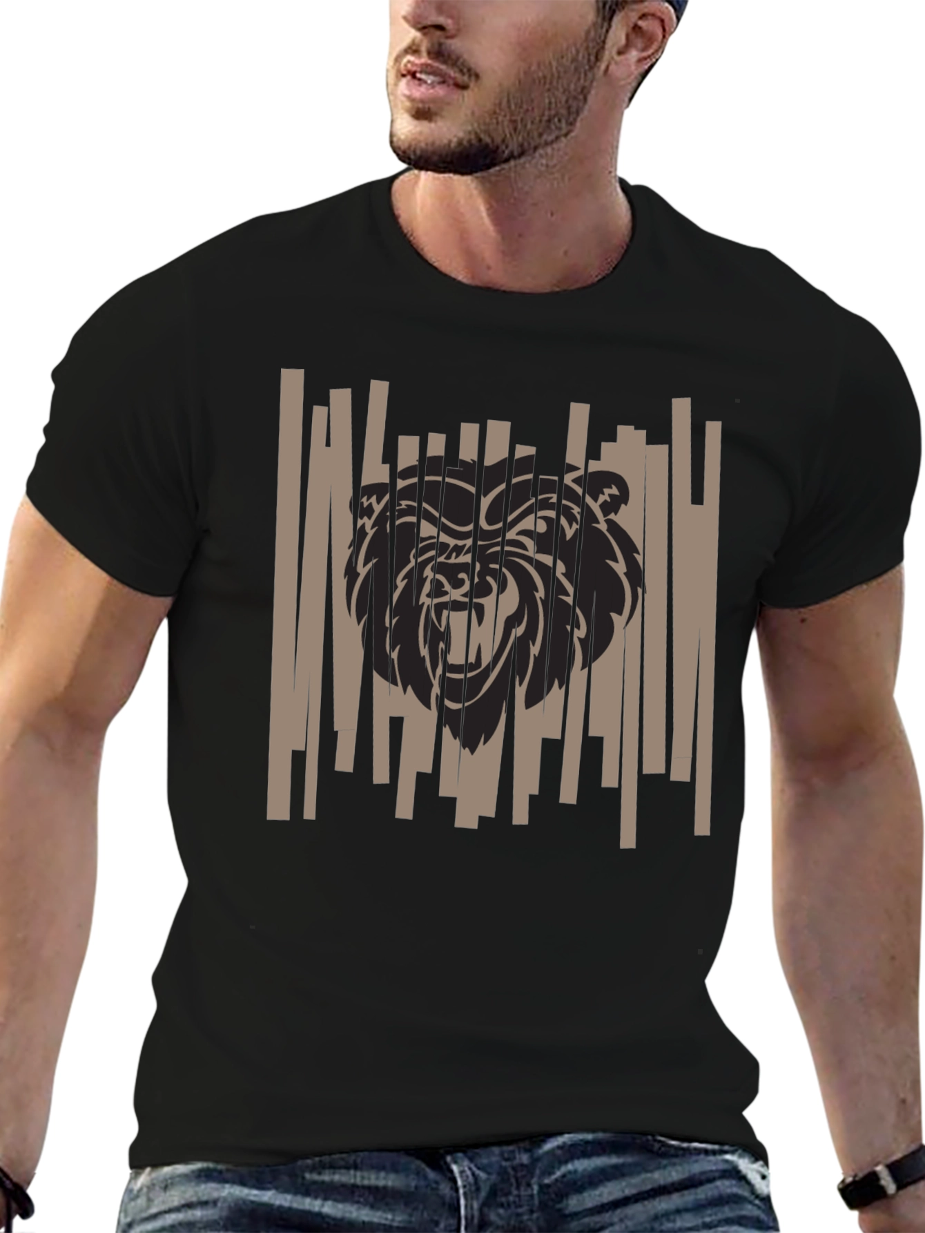 Bold Bear Graphic Tee - Black Cotton T-Shirt