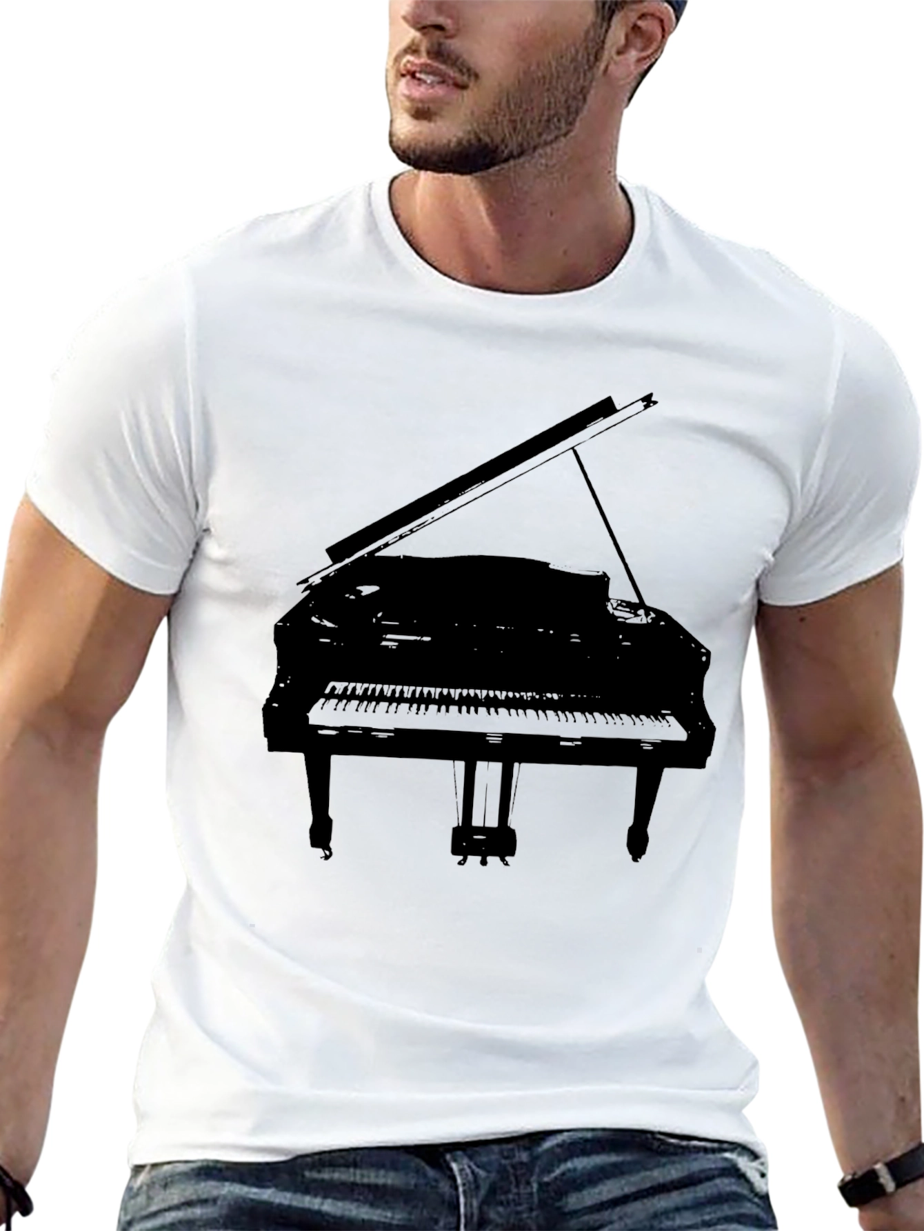 Grand Piano Graphic Tee - Black Cotton T-Shirt