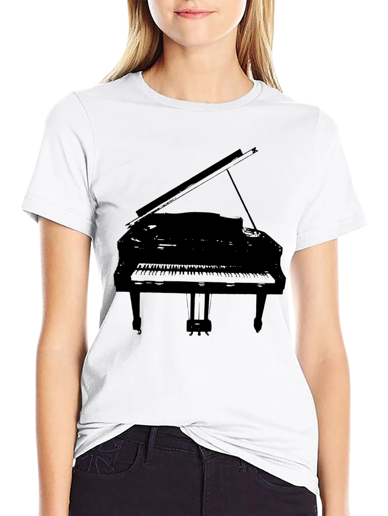 Grand Piano Graphic Tee - Black Cotton T-Shirt
