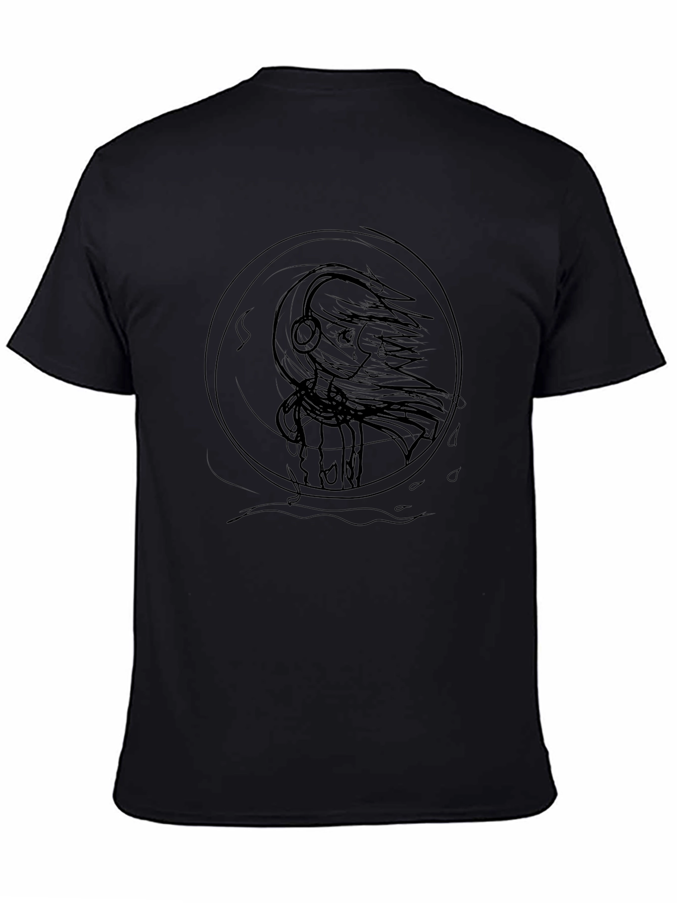 Anime Girl Headphones Black Graphic Tee