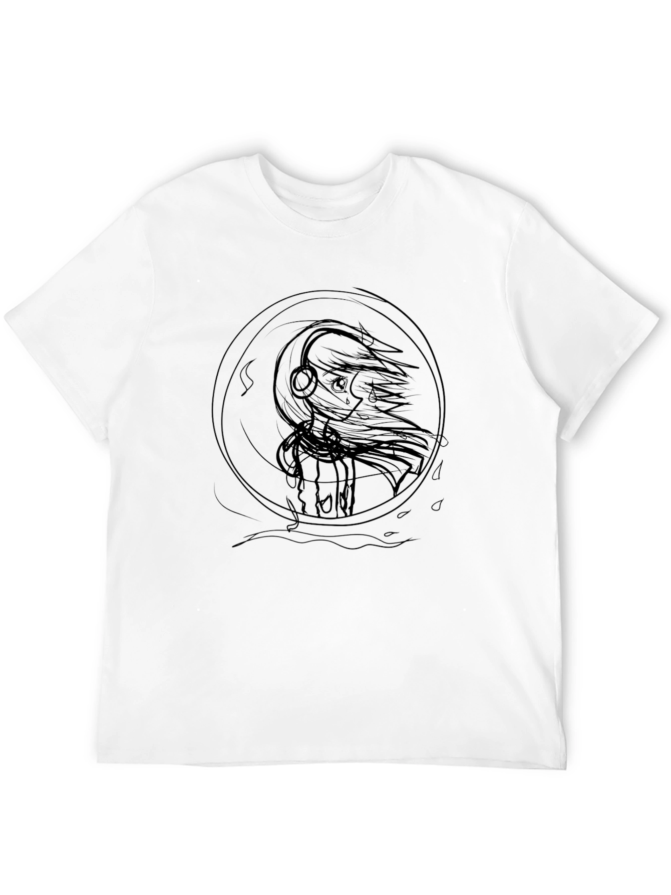 Anime Girl Headphones Black Graphic Tee