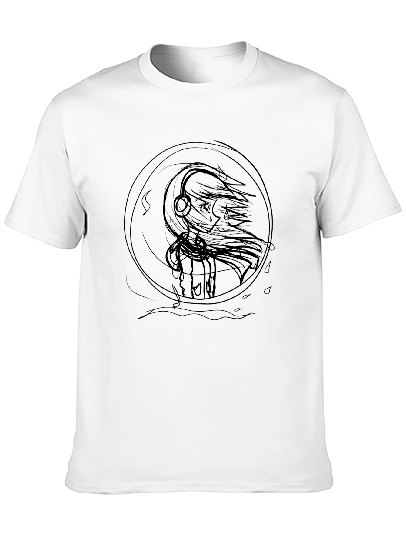 Anime Girl Headphones Black Graphic Tee