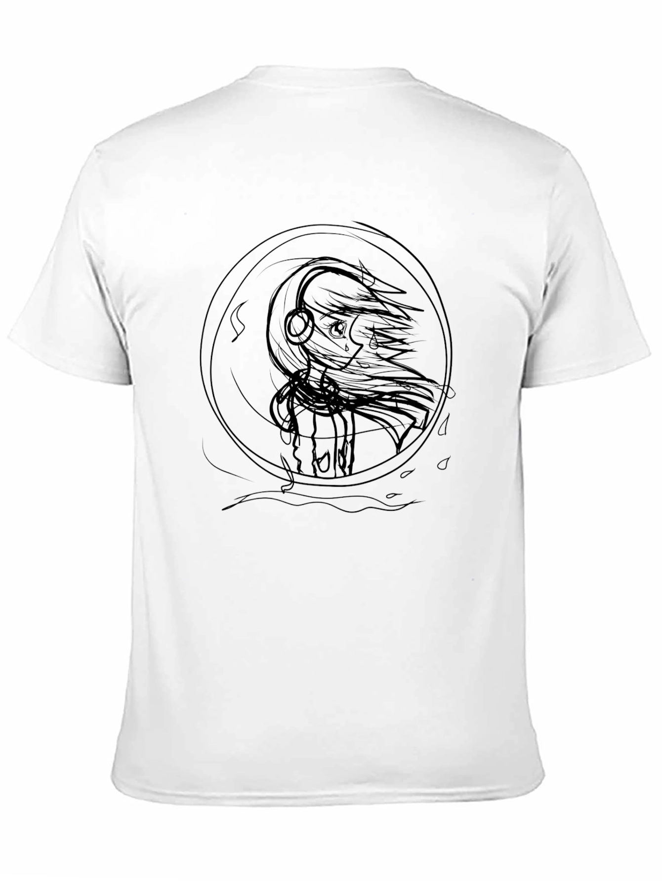 Anime Girl Headphones Black Graphic Tee