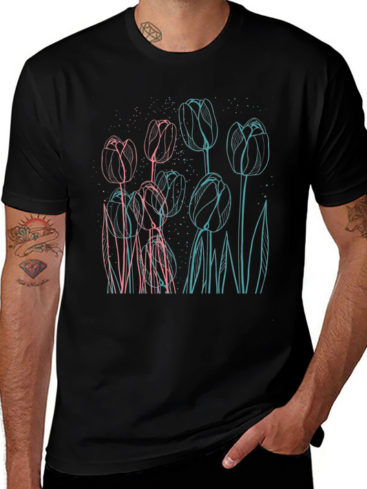 Floral Outline Graphic Tee - Modern Style
