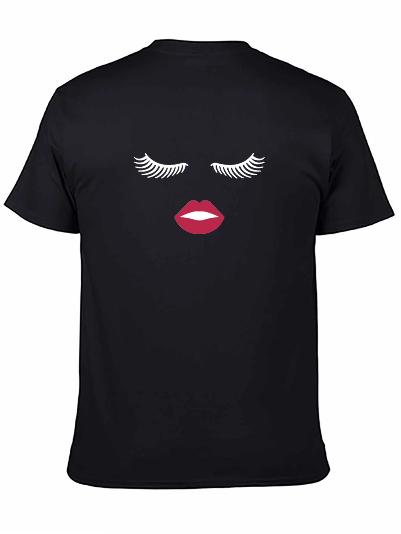 Eyelash and Lip Print Black T-Shirt
