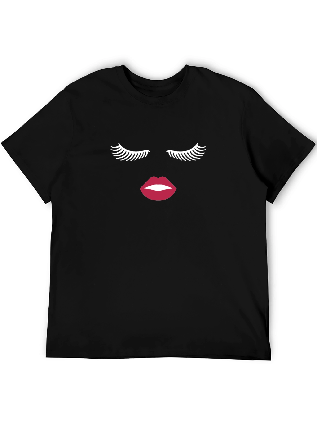 Eyelash and Lip Print Black T-Shirt