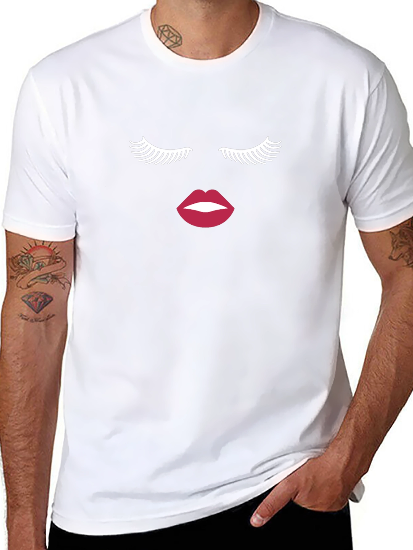 Eyelash and Lip Print Black T-Shirt