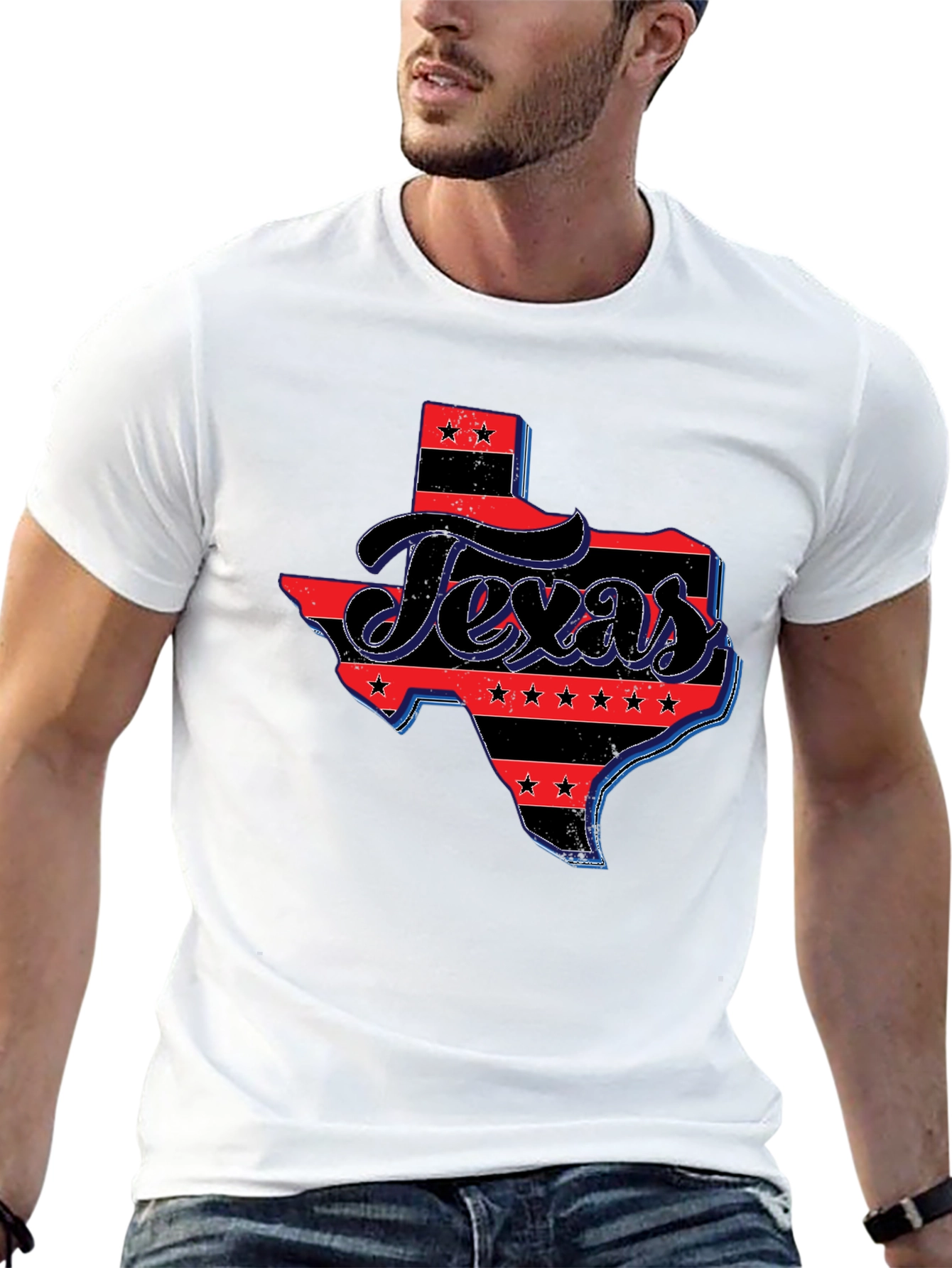 Texas State Flag Graphic Print Mens Black T-Shirt