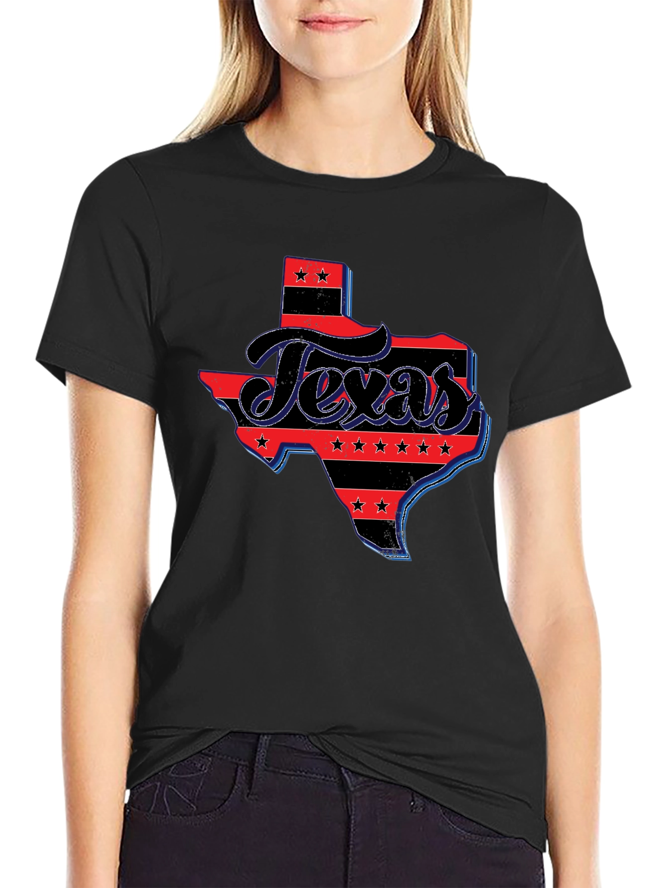 Texas State Flag Graphic Print Mens Black T-Shirt