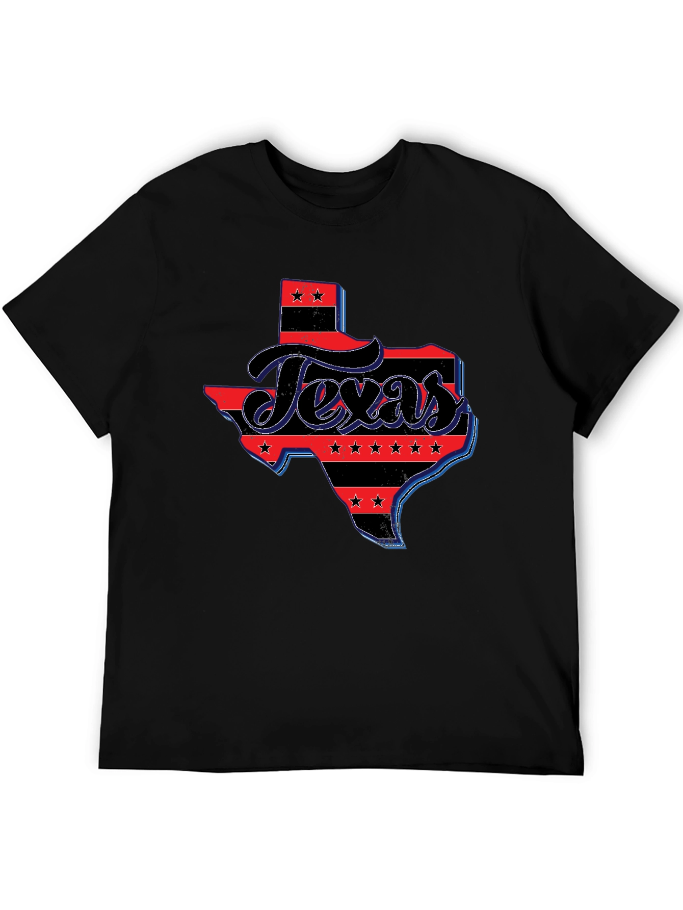 Texas State Flag Graphic Print Mens Black T-Shirt