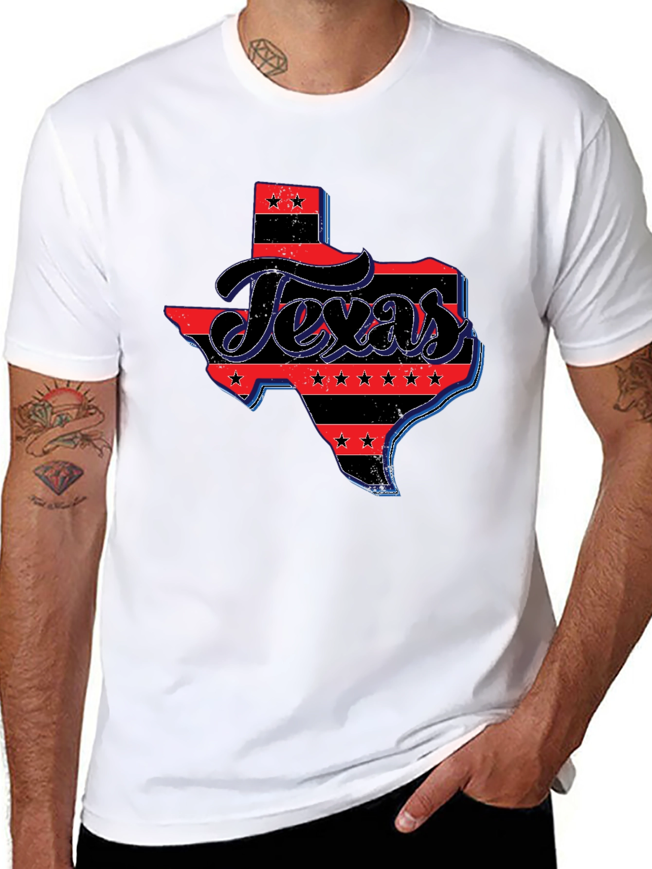 Texas State Flag Graphic Print Mens Black T-Shirt