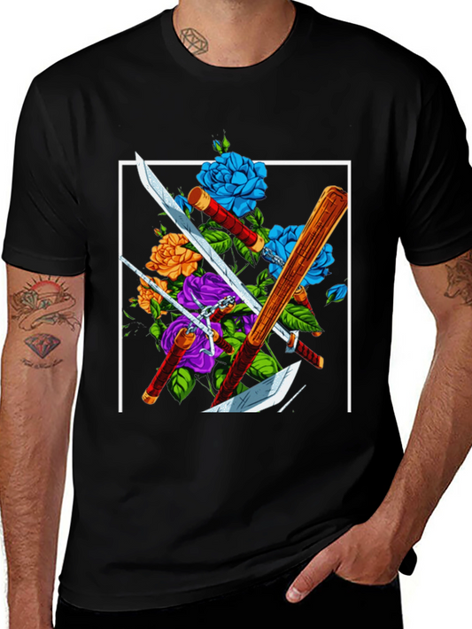 Floral Swords T-Shirt - Edgy Design