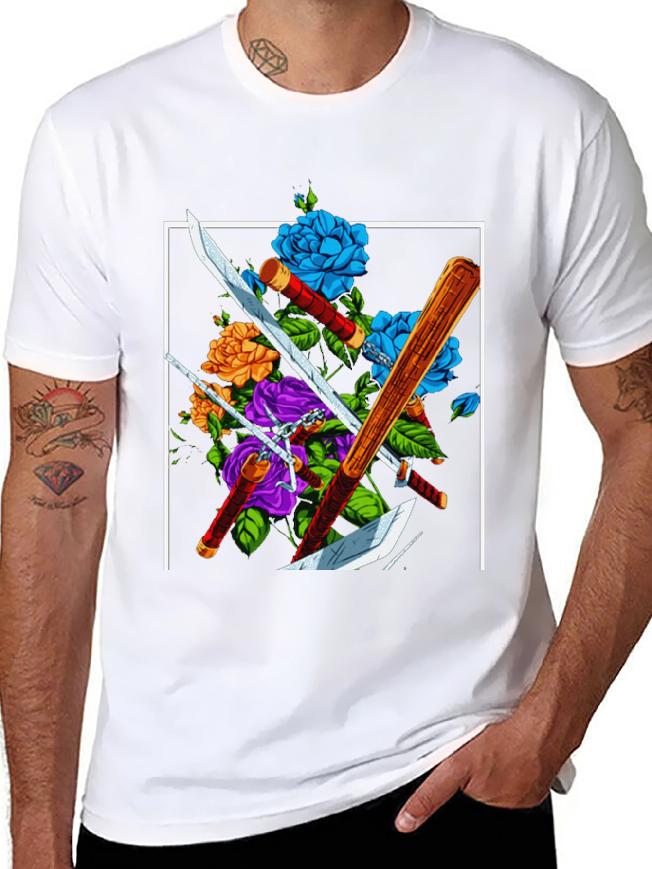 Floral Swords T-Shirt - Edgy Design