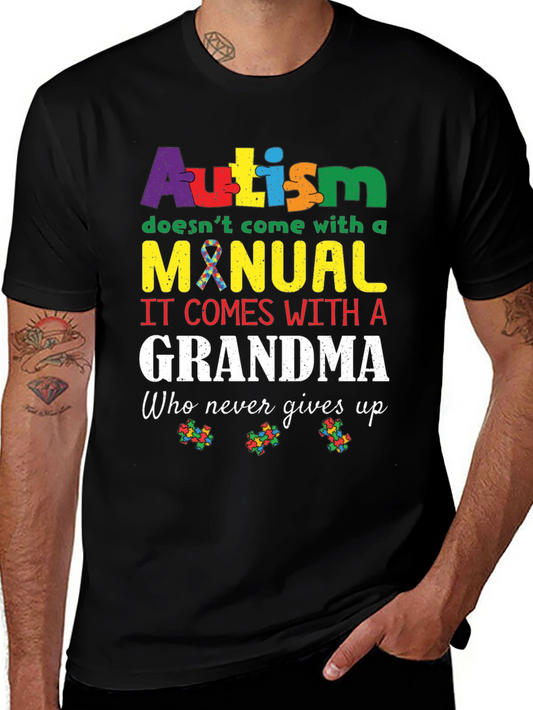 Autism Grandma T-Shirt:  Never Gives Up Support Tee