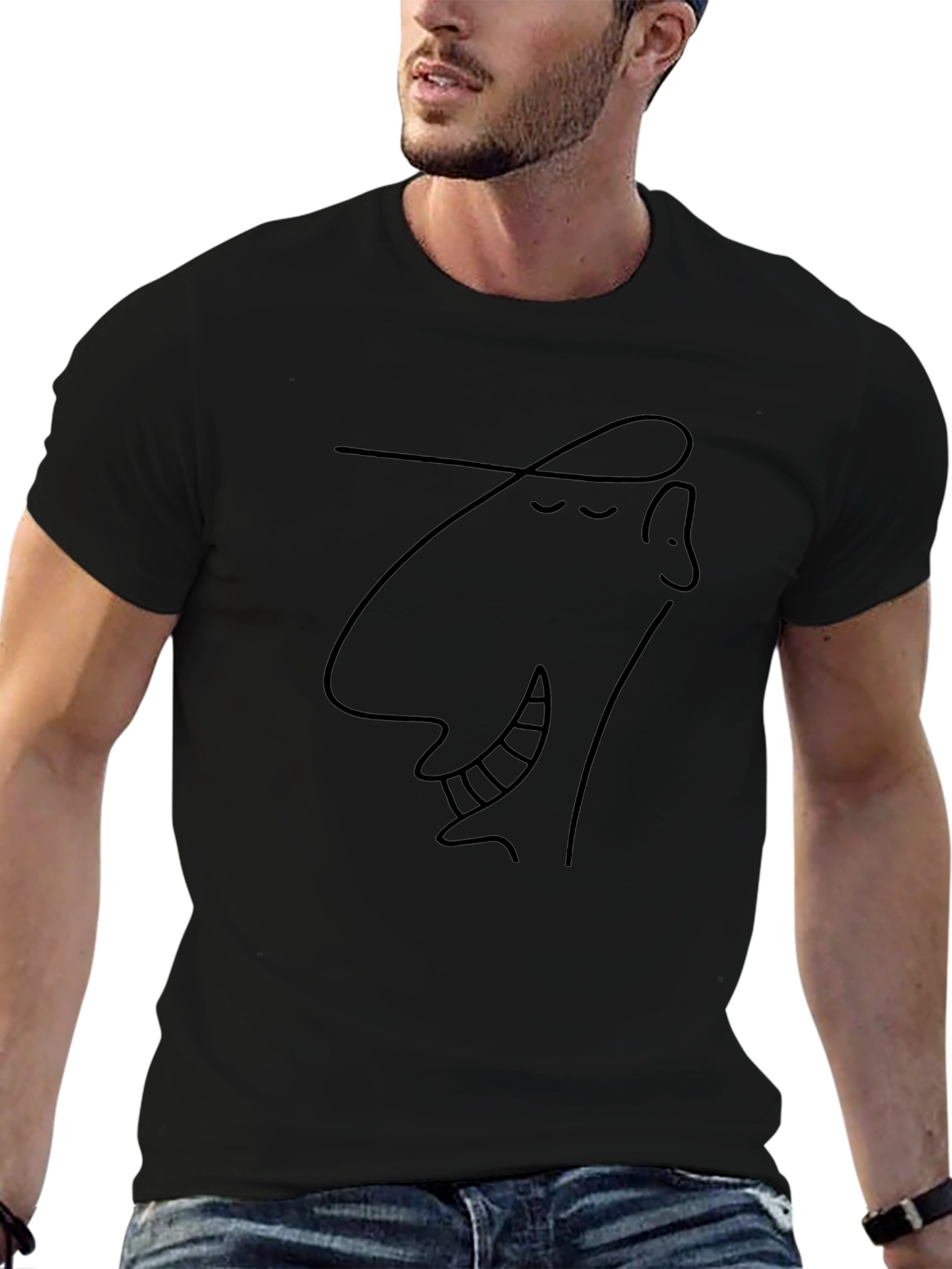 Abstract Face Line Art Graphic Tee - Black
