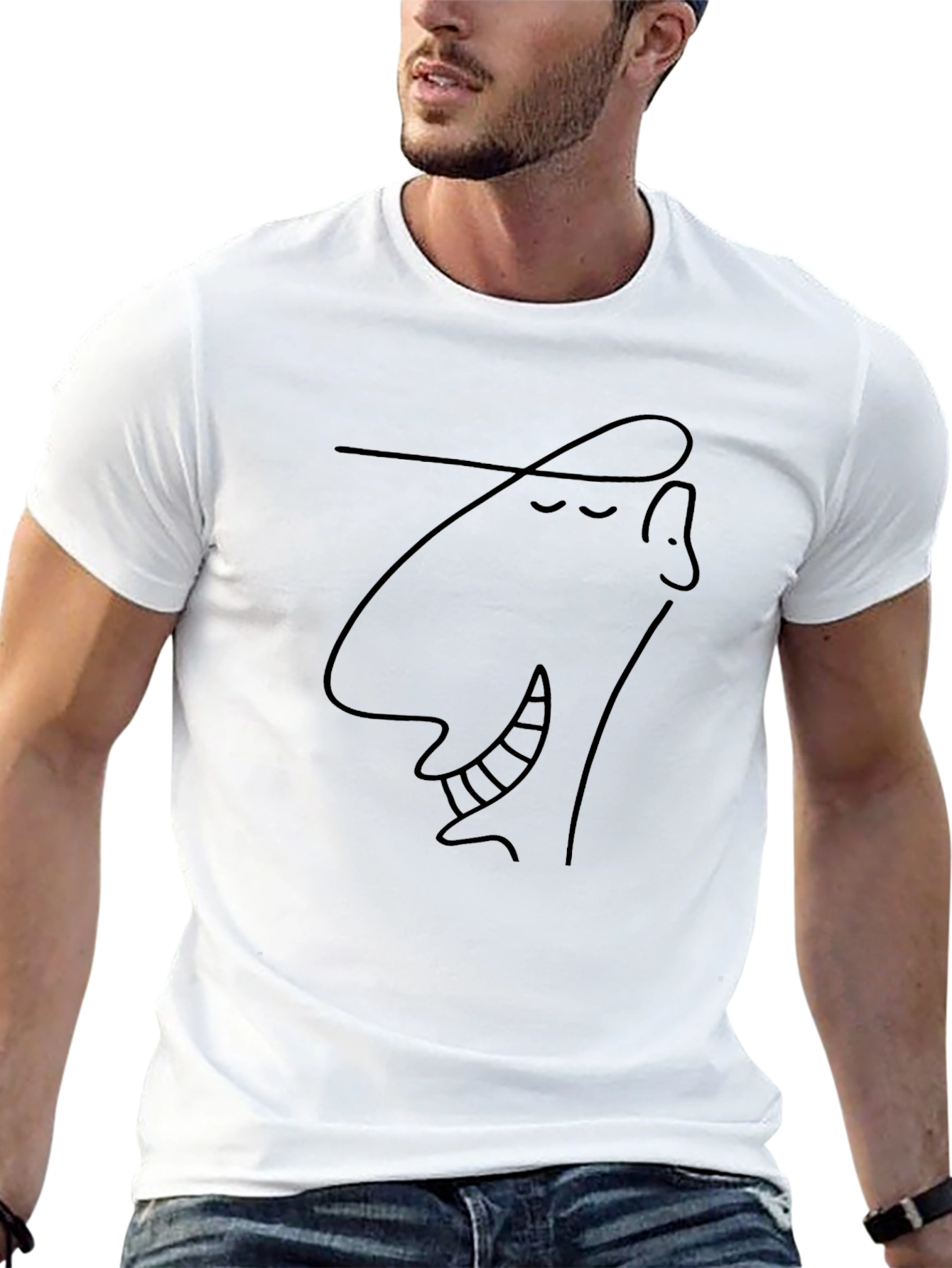 Abstract Face Line Art Graphic Tee - Black