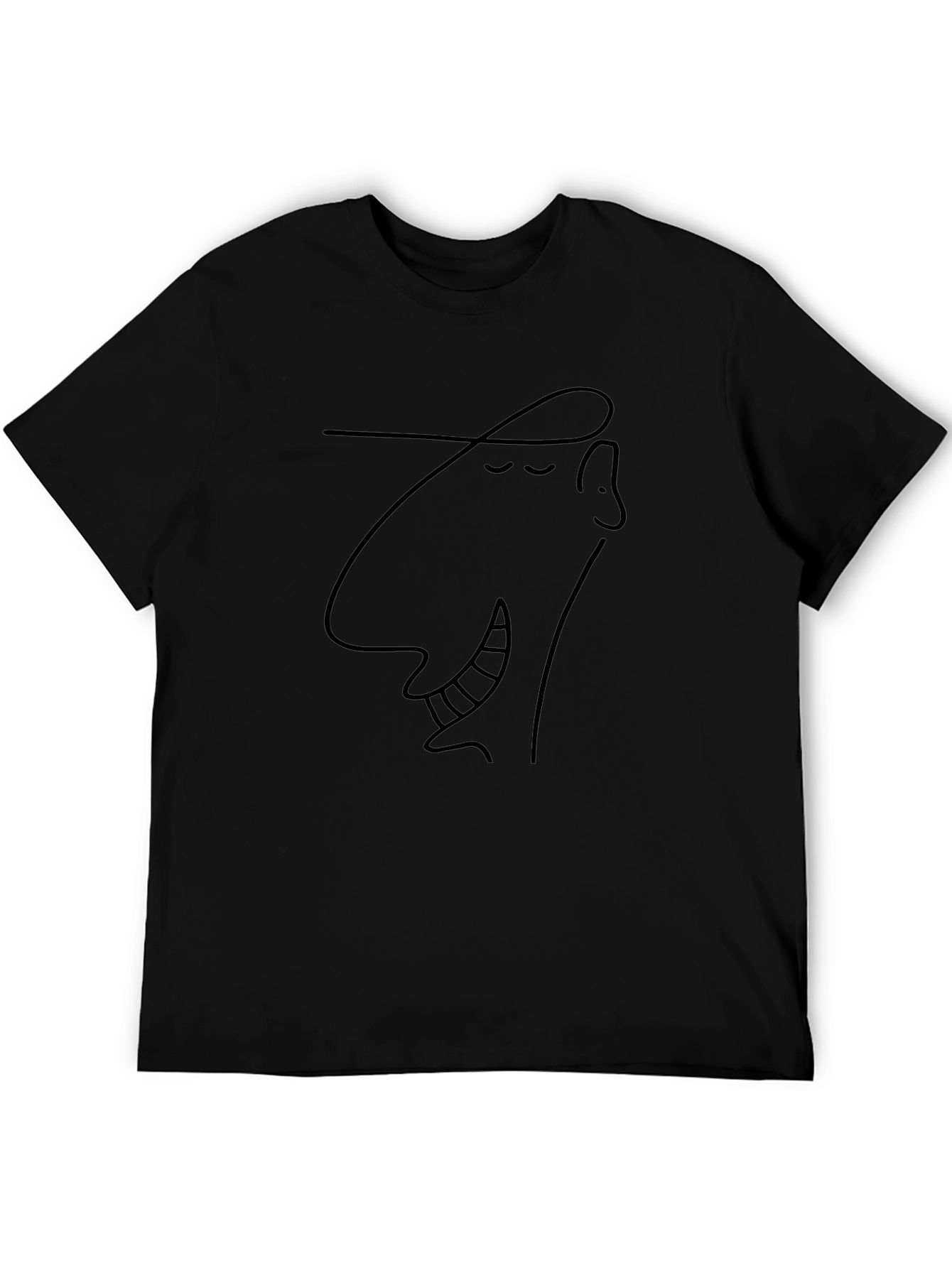 Abstract Face Line Art Graphic Tee - Black