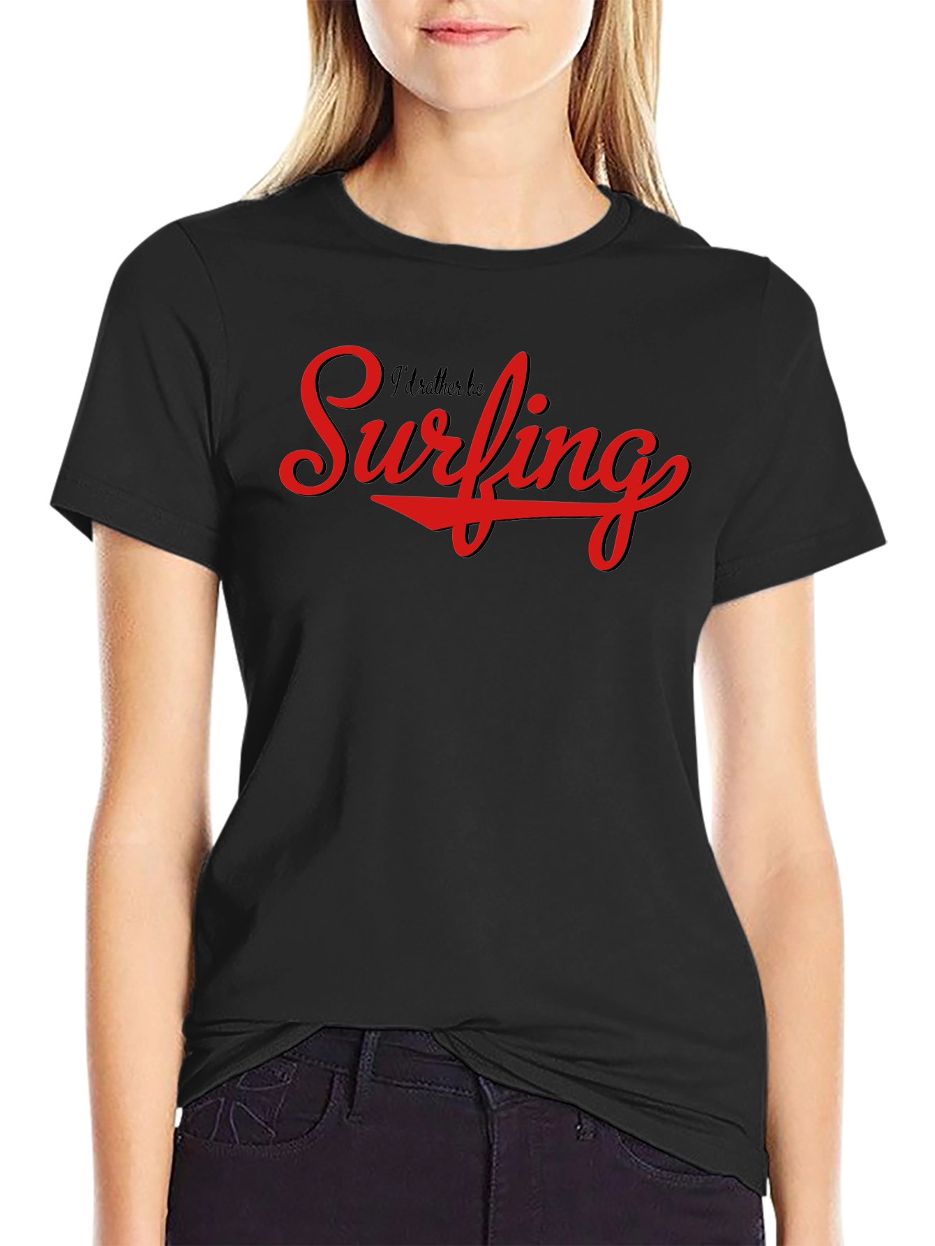 Surfing Graphic Tee - Black Cotton Comfort