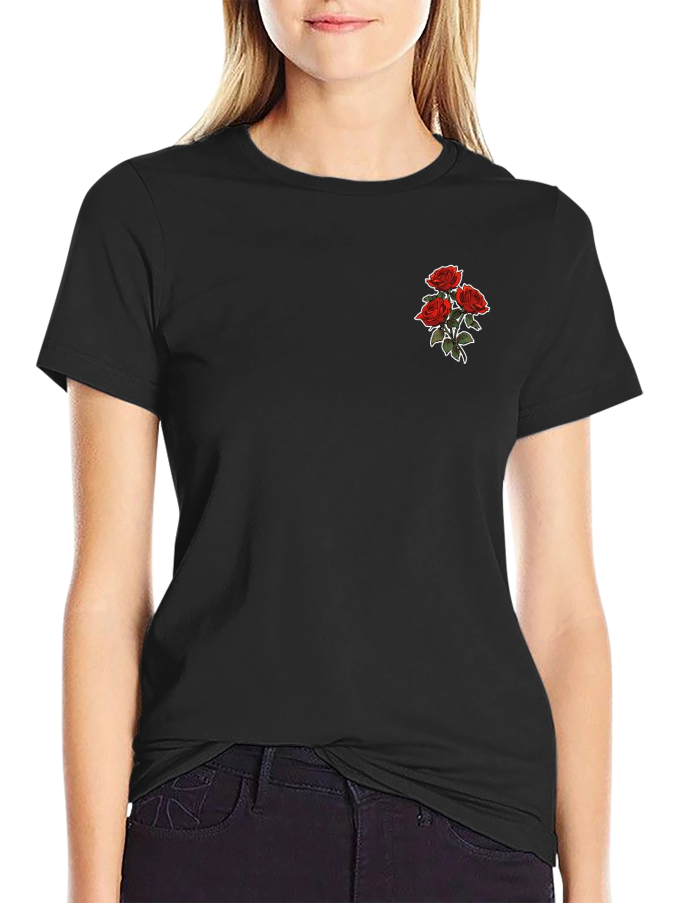 Mens Black T-shirt with Rose Graphic