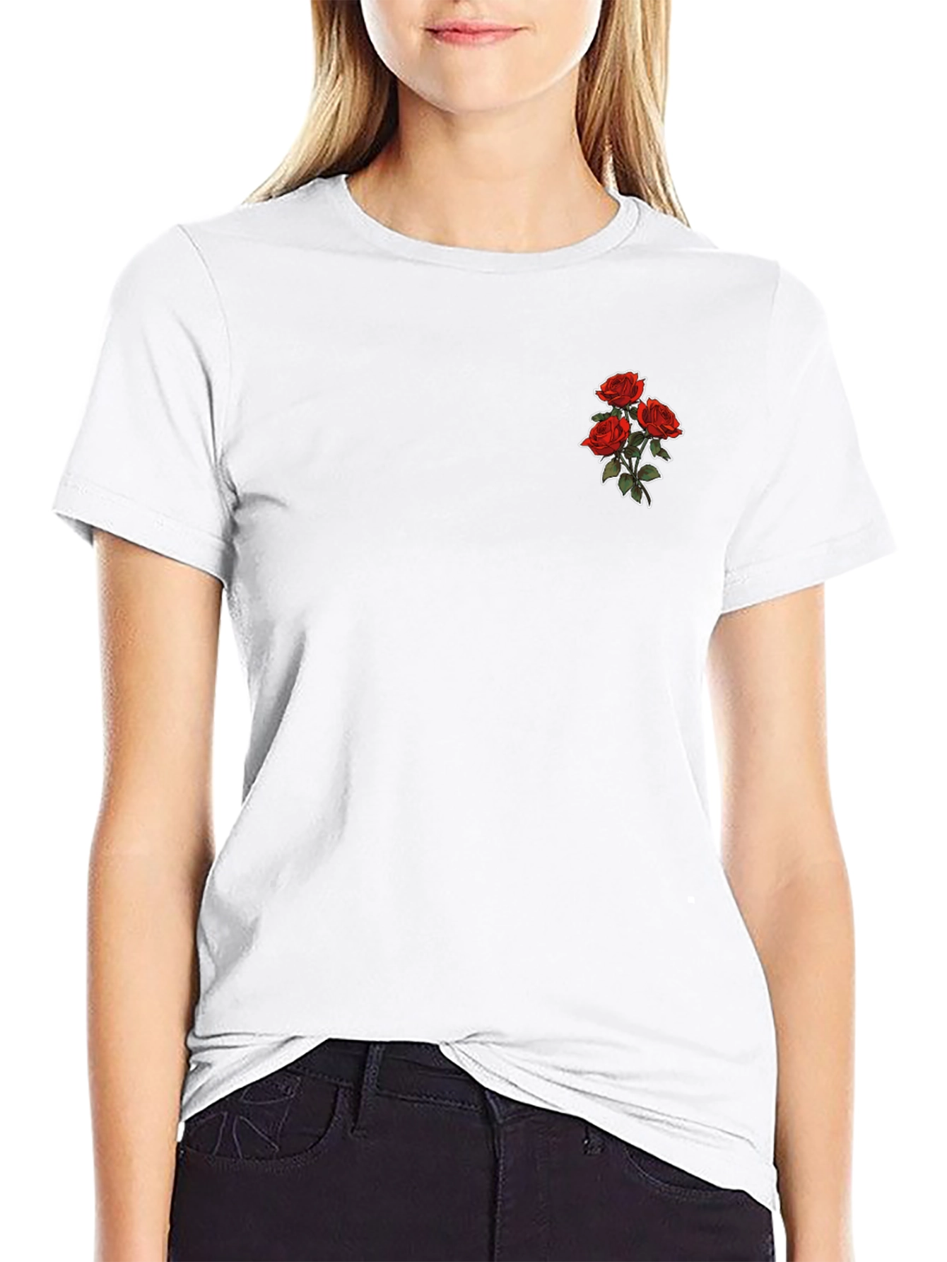 Mens Black T-shirt with Rose Graphic