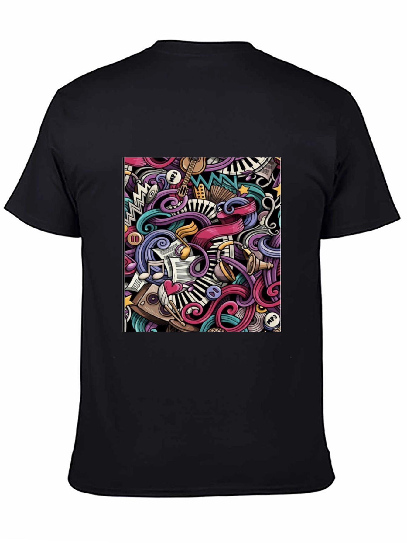 Music Doodle Graphic Black T-Shirt