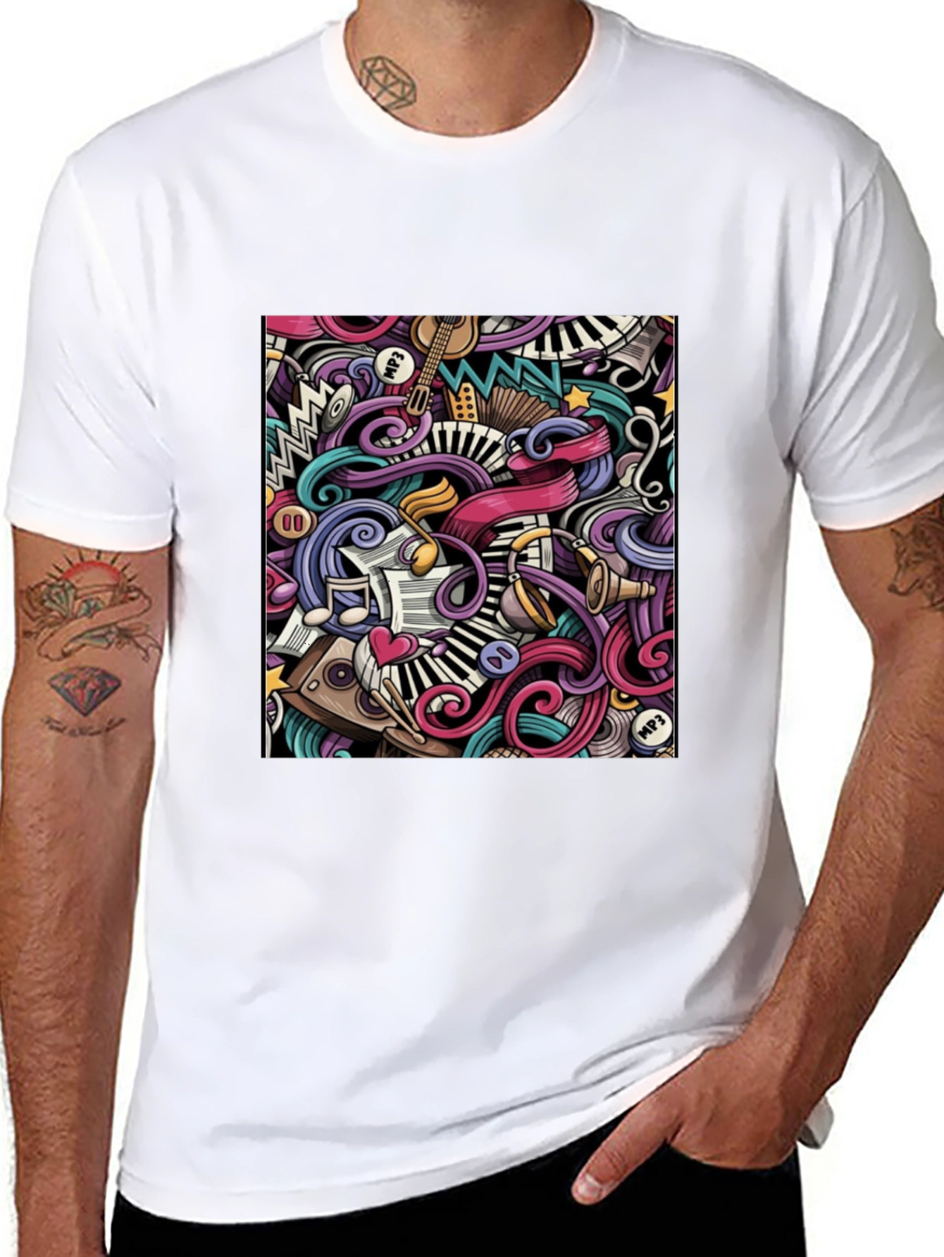 Music Doodle Graphic Black T-Shirt